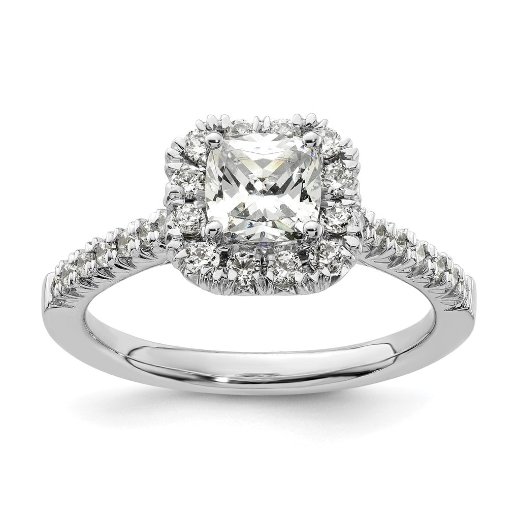 14k White Gold Halo (Holds 3/4 carat (5.3mm) Cushion Center) 3/8 carat Diamond Semi-mount Engagement Ring
