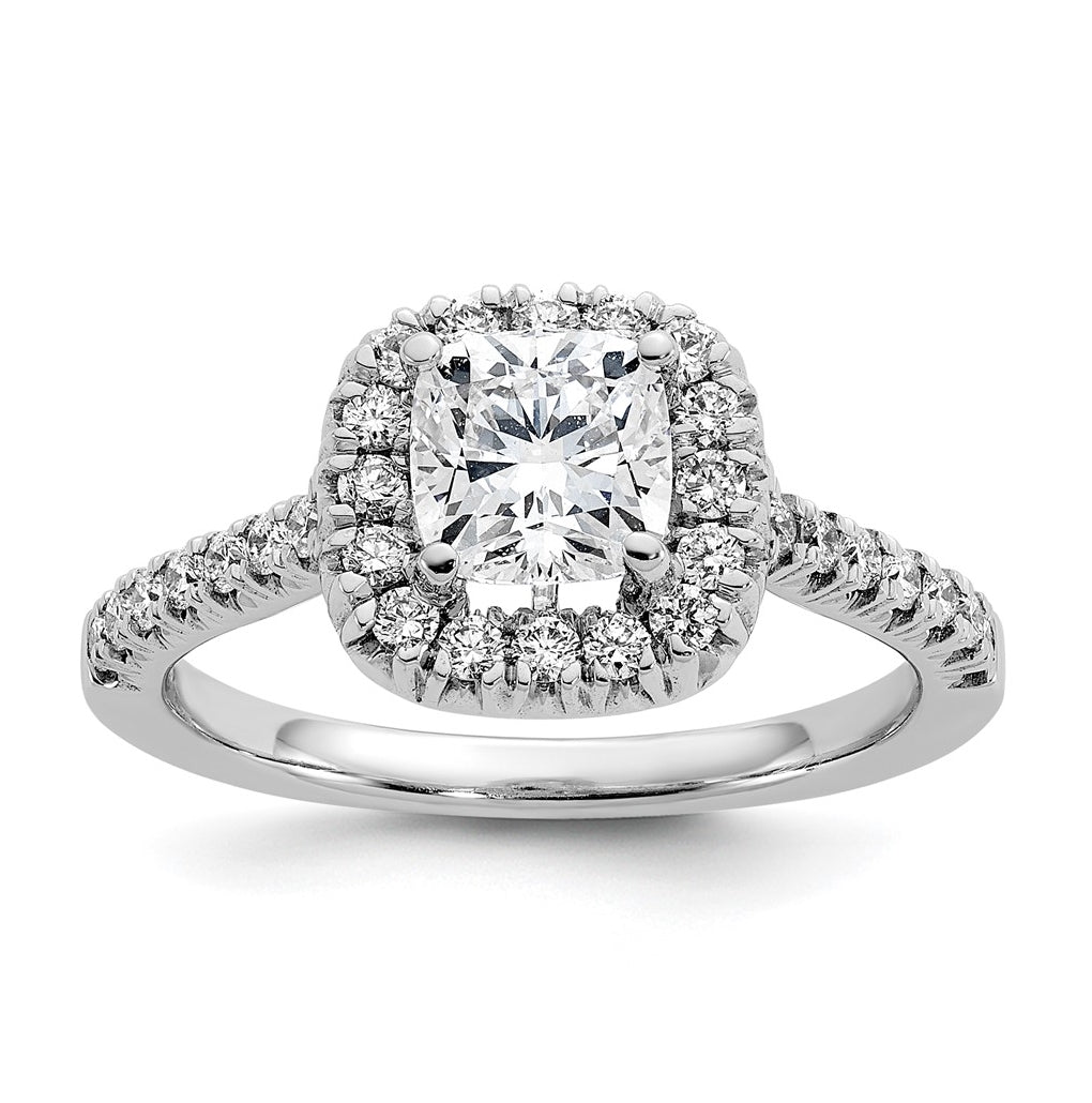 True Origin 14K White Gold 3/8 carat Lab Grown Diamond VS/SI D E F Semi Mount Cushion Halo Engagement Ring