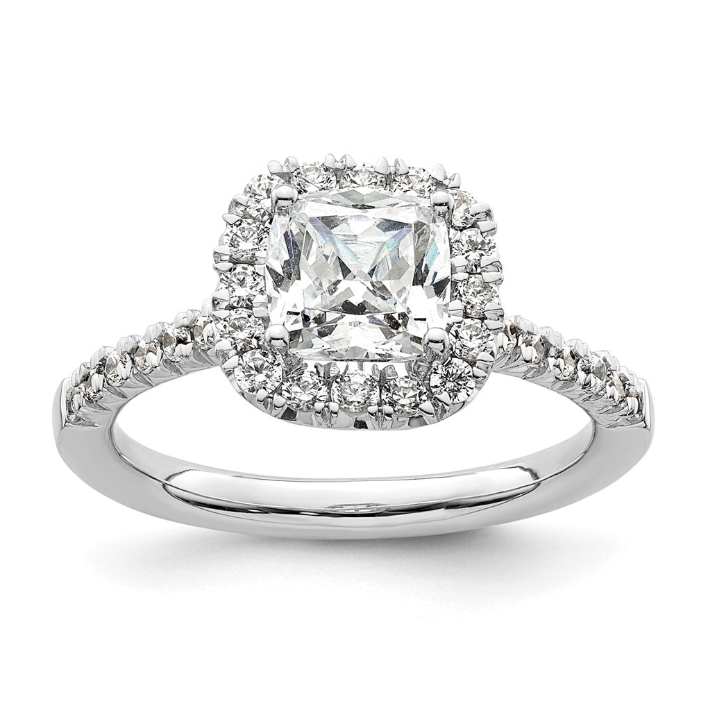 14k White Gold Halo (Holds 1.25 carat (6.4mm) Cushion Center) 1/2 carat Diamond Semi-mount Engagement Ring