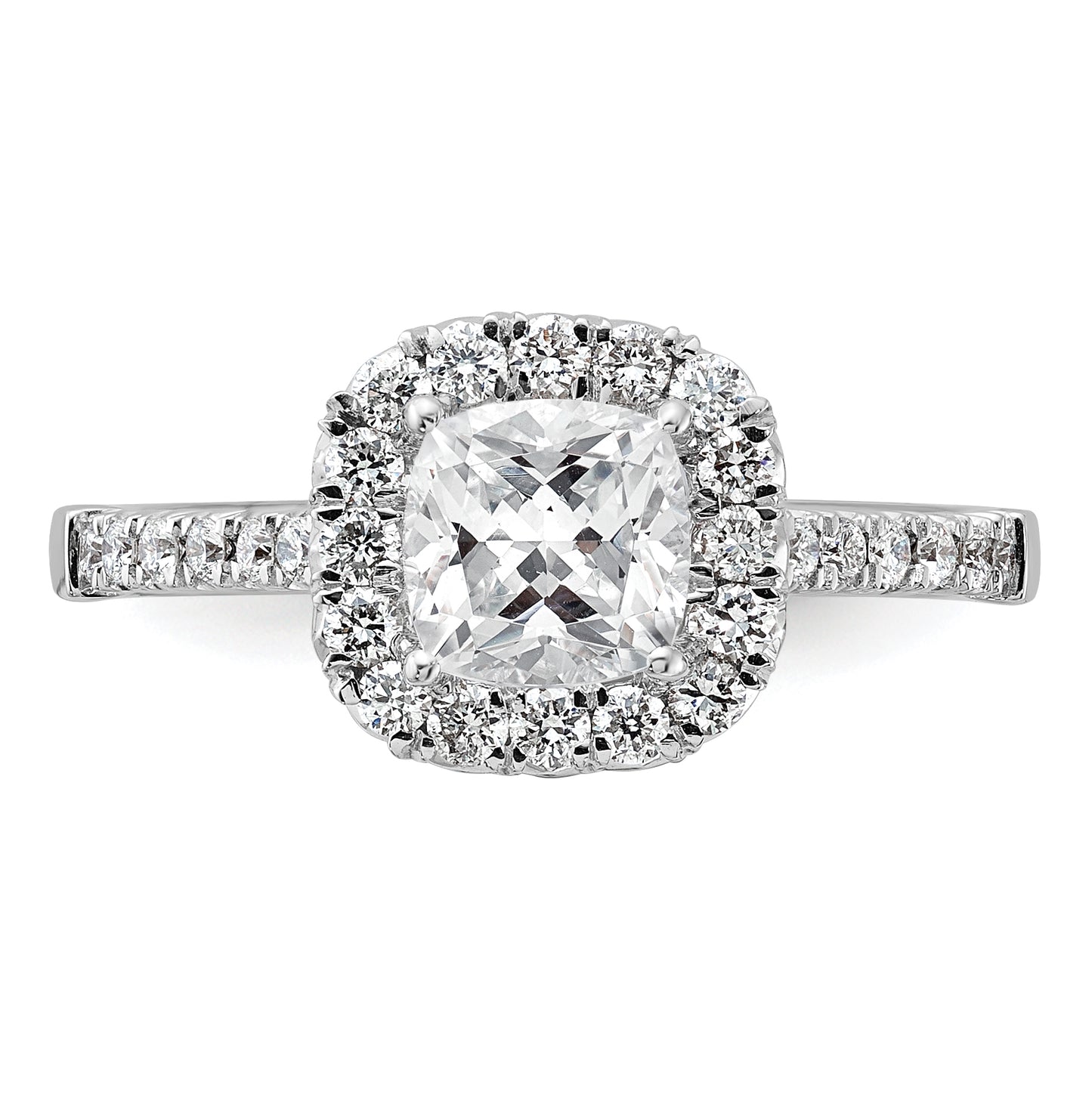 True Origin 14K White Gold 1/2 carat Lab Grown Diamond VS/SI D E F Semi Mount Cushion Halo Engagement Ring