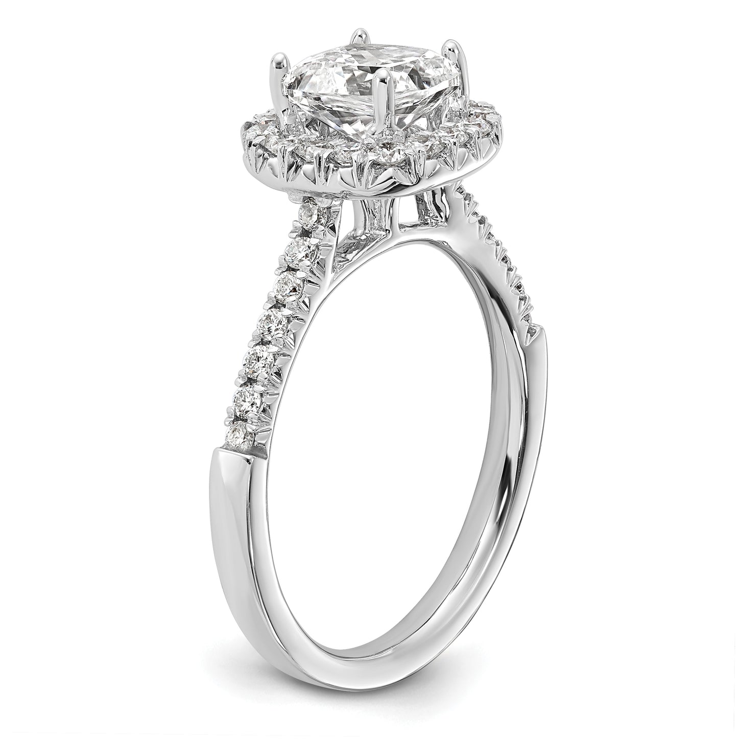 True Origin 14K White Gold 1/2 carat Lab Grown Diamond VS/SI D E F Semi Mount Cushion Halo Engagement Ring