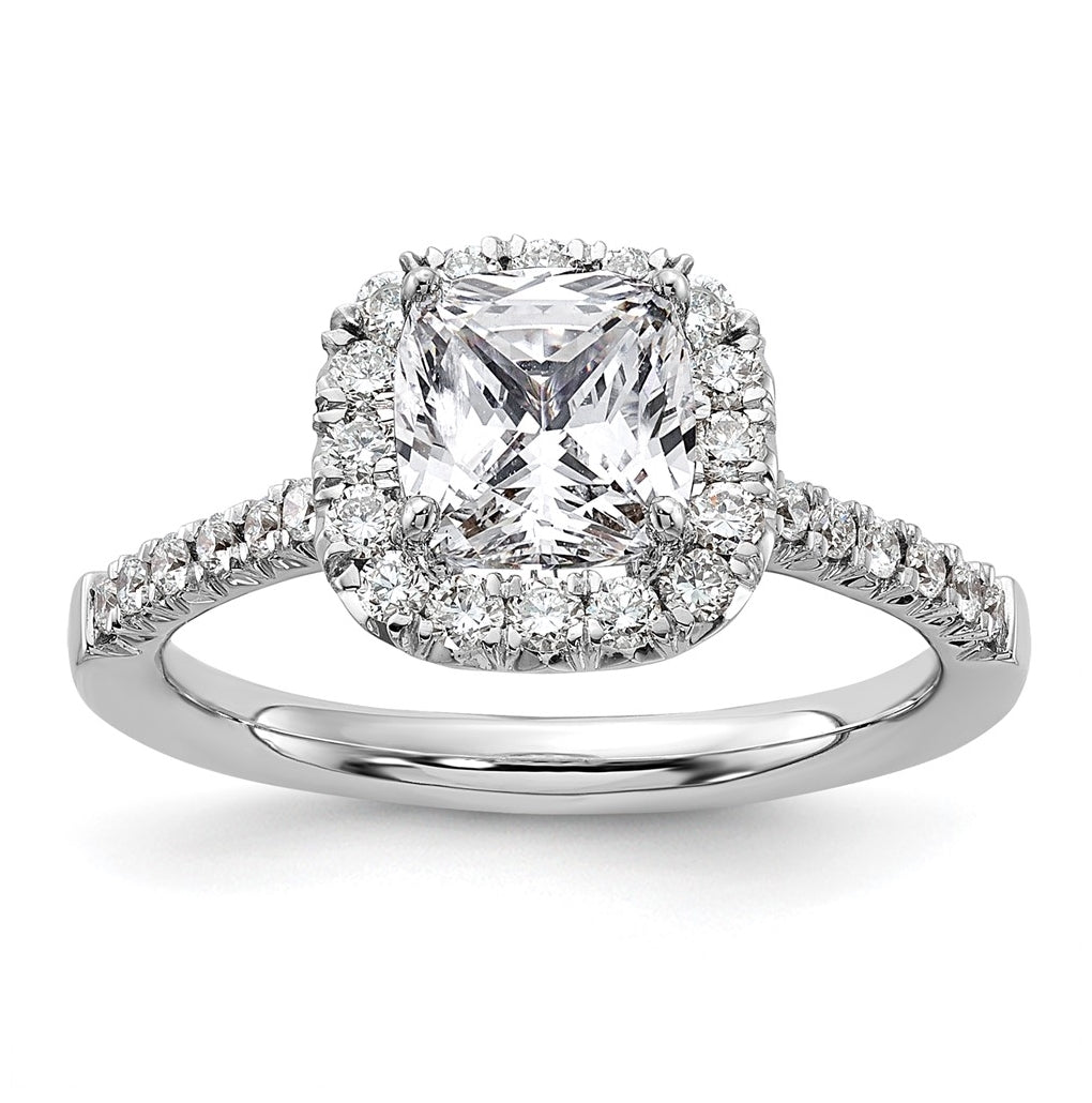 True Origin 14K White Gold 1/2 carat Lab Grown Diamond VS/SI D E F Semi Mount Cushion Halo Engagement Ring