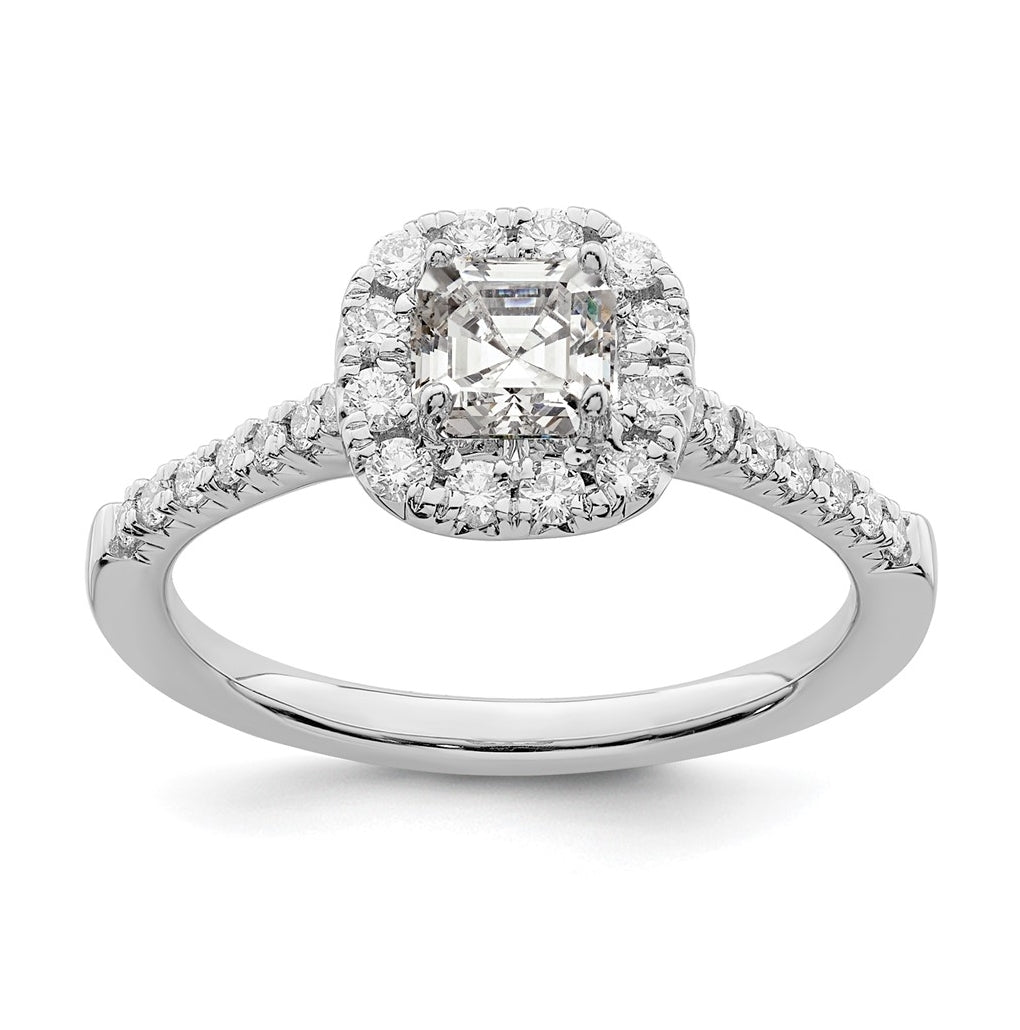 14k White Gold Halo (Holds 1/2 carat (4.5mm) Asscher-cut Center) 1/3 carat Diamond Semi-mount Engagement Ring
