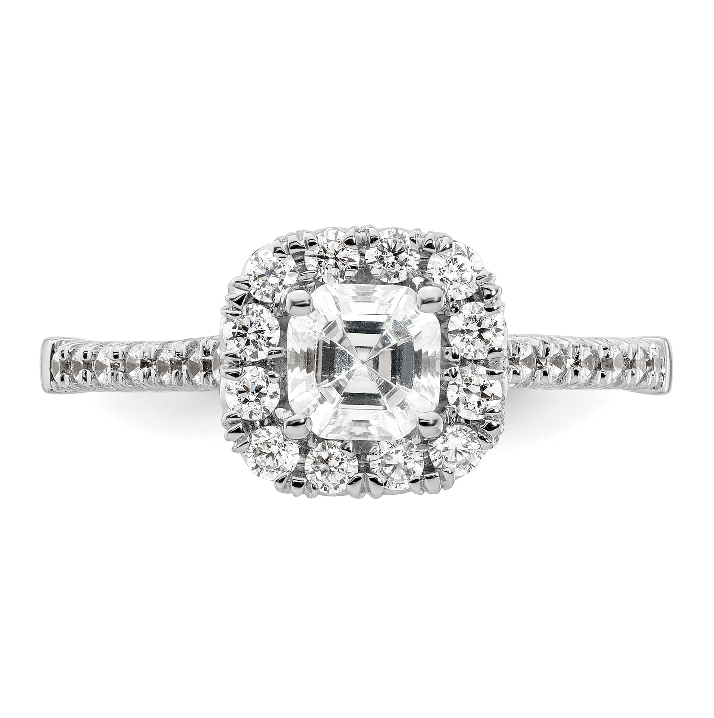 14k White Gold Halo (Holds 3/4 carat (5mm) Asscher-cut Center) 1/2 carat Diamond Semi-mount Engagement Ring