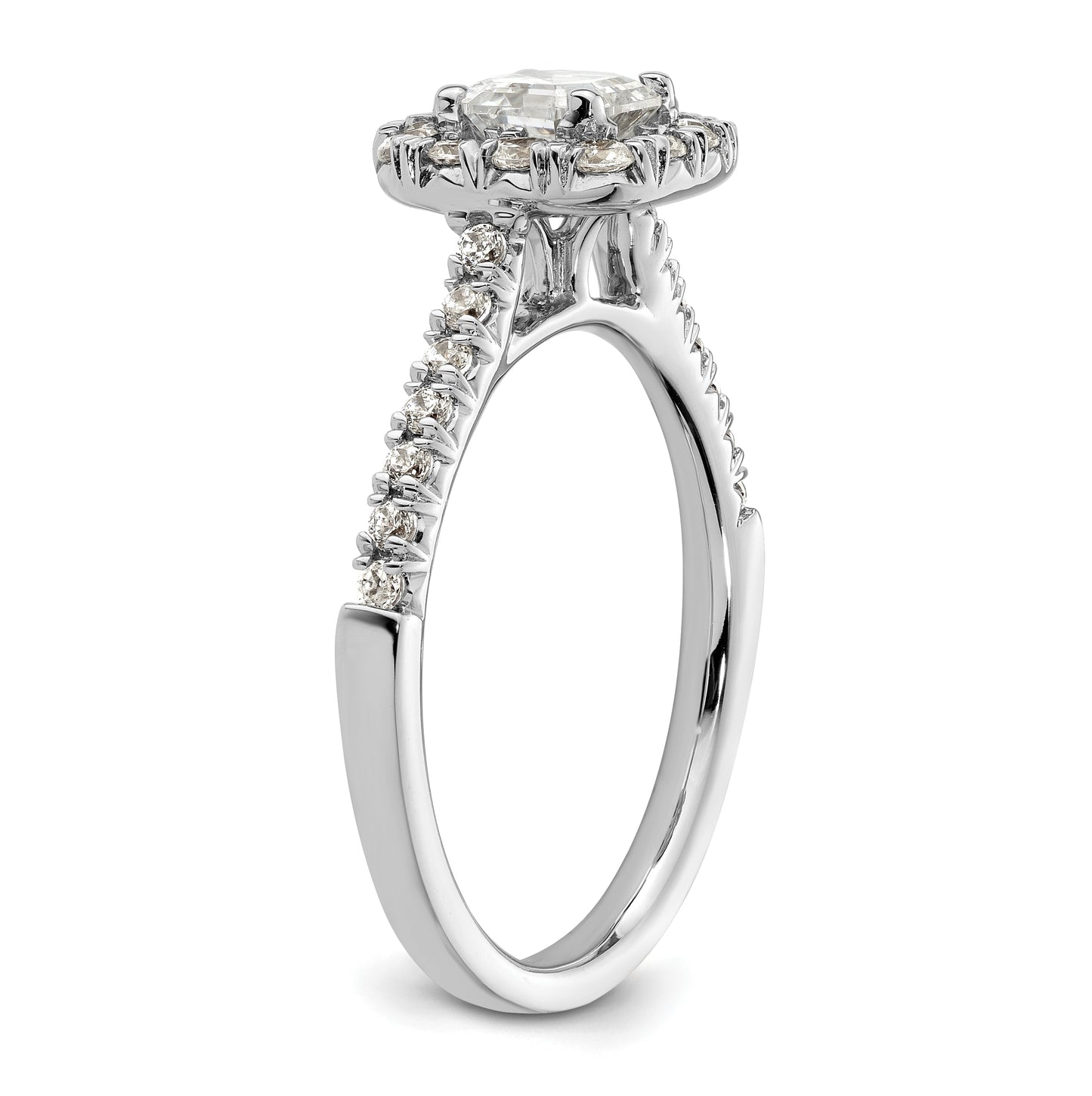 14k White Gold Halo (Holds 3/4 carat (5mm) Asscher-cut Center) 1/2 carat Diamond Semi-mount Engagement Ring