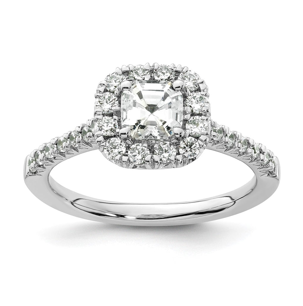 14k White Gold Halo (Holds 3/4 carat (5mm) Asscher-cut Center) 1/2 carat Diamond Semi-mount Engagement Ring