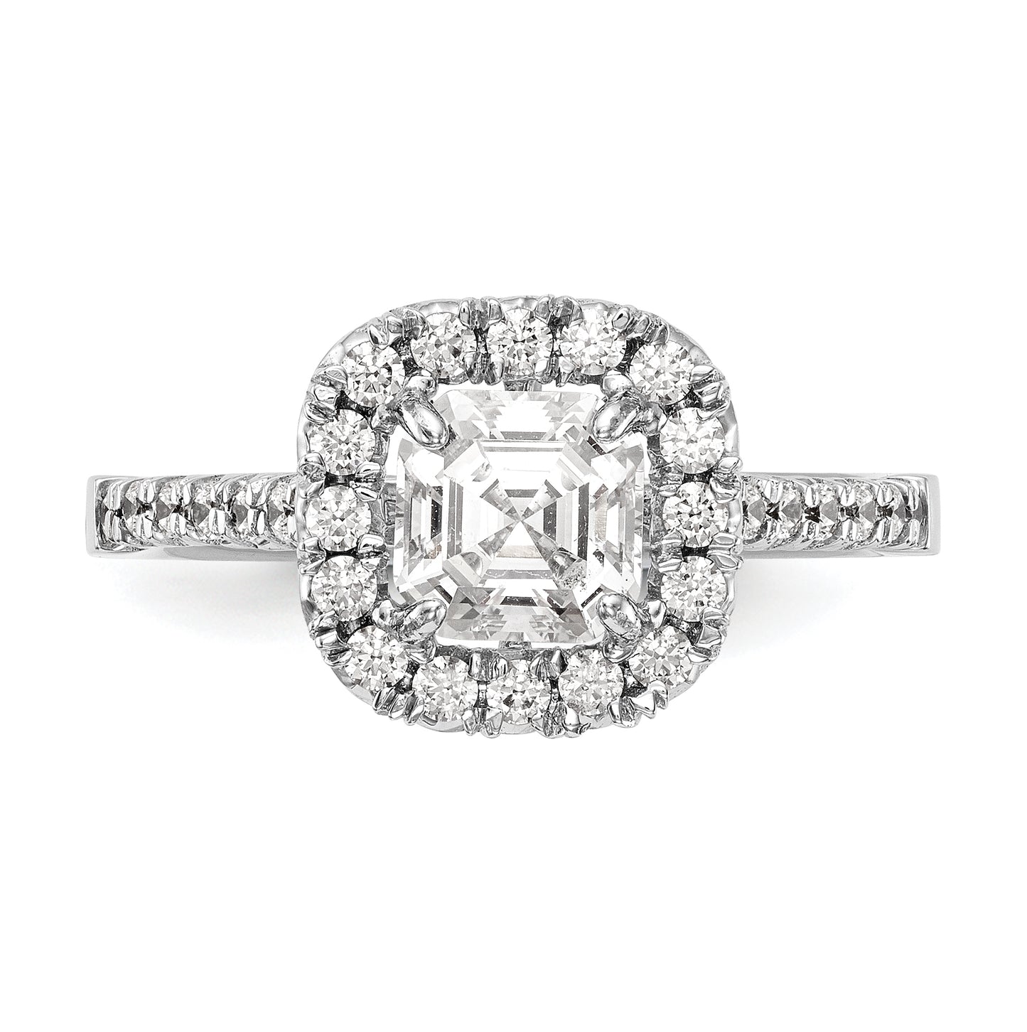 True Origin 14K White Gold 1/2 carat Lab Grown Diamond VS/SI D E F Semi Mount Ascher Halo Engagement Ring