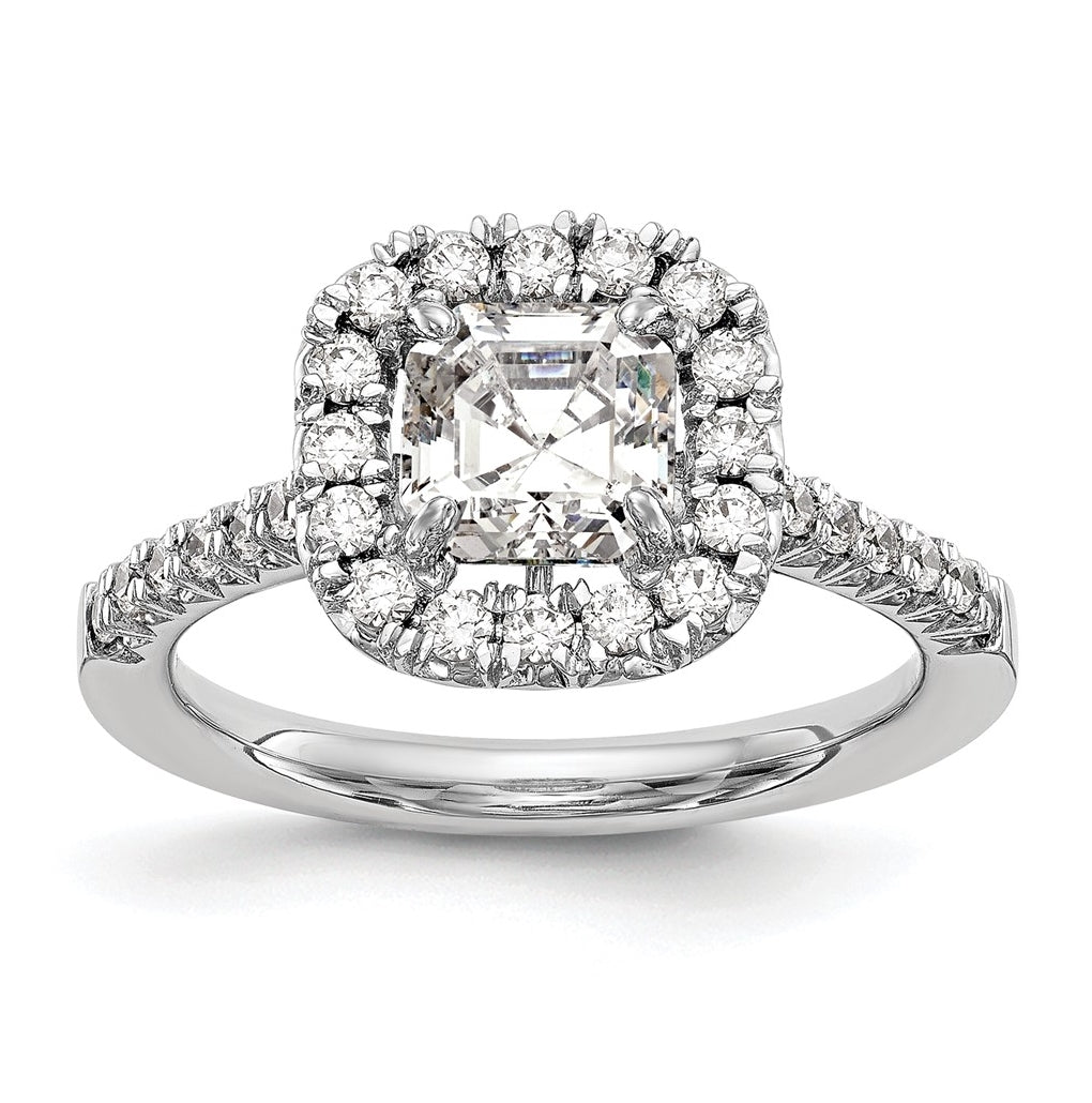 14k White Gold Halo (Holds 1 carat (5.5mm) Asscher-cut Center) 1/2 carat Diamond Semi-mount Engagement Ring