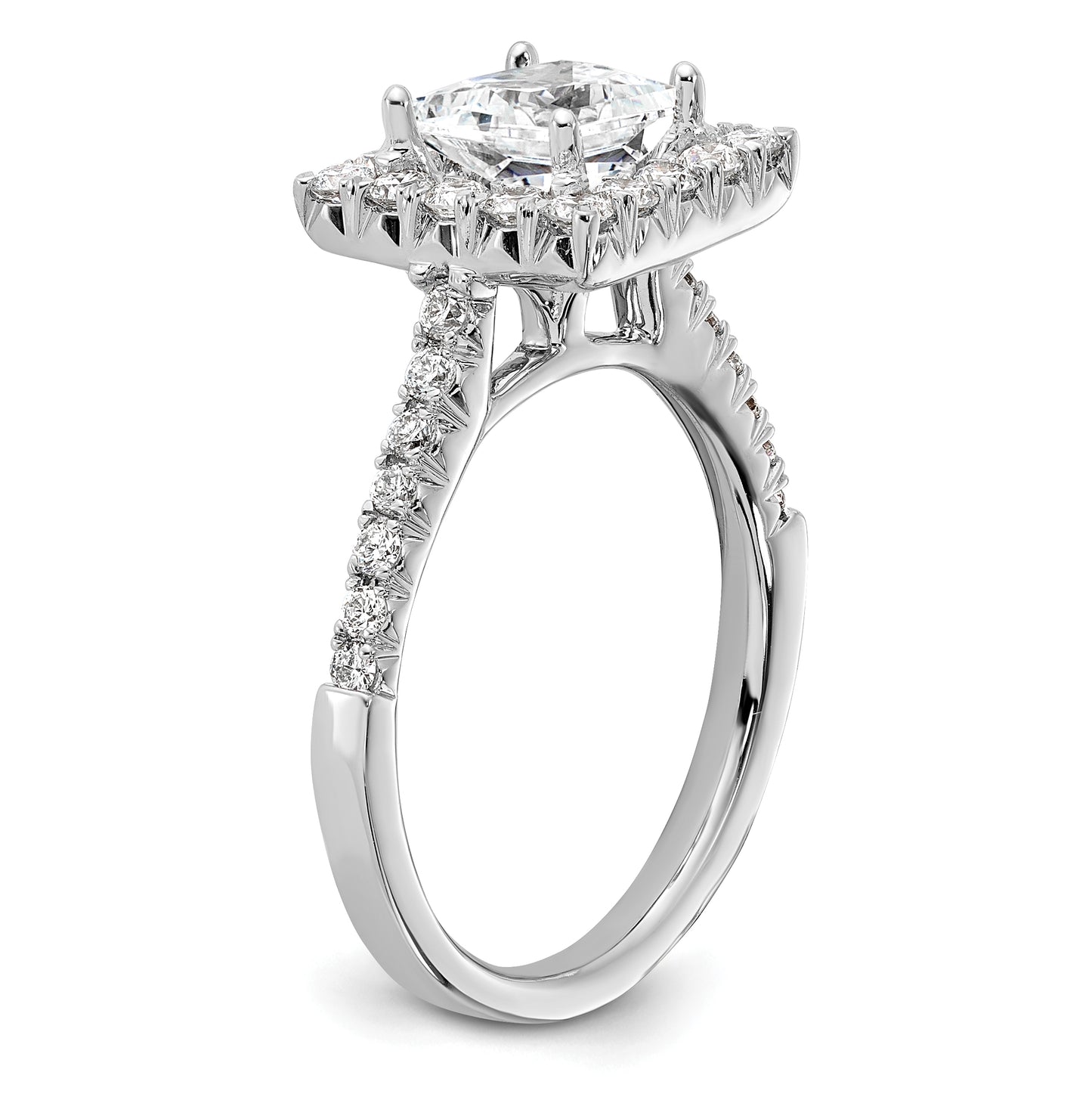 14k White Gold Halo (Holds 1.5 carat (6.4mm) Princess Center) 3/4 carat Diamond Semi-mount Engagement Ring