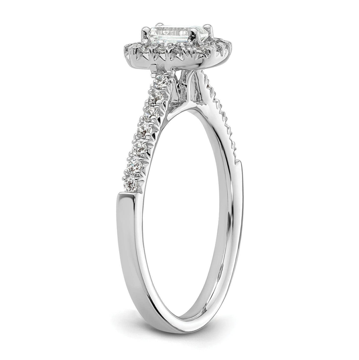 14k White Gold Halo (Holds 1/3 carat (4.8x3.45mm) Emerald-cut Center) 1/4 carat Diamond Semi-mount Engagement Ring