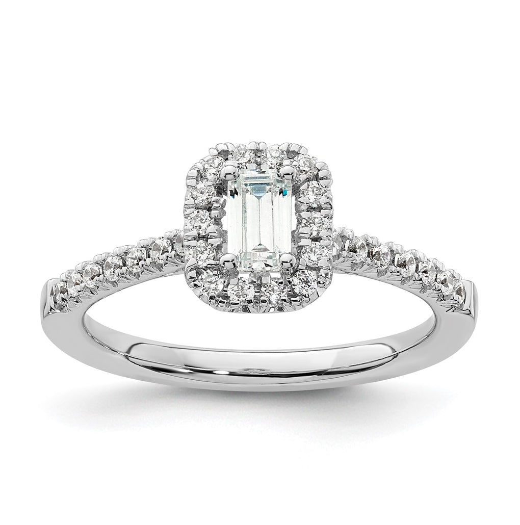 14k White Gold Halo (Holds 1/3 carat (4.8x3.45mm) Emerald-cut Center) 1/4 carat Diamond Semi-mount Engagement Ring