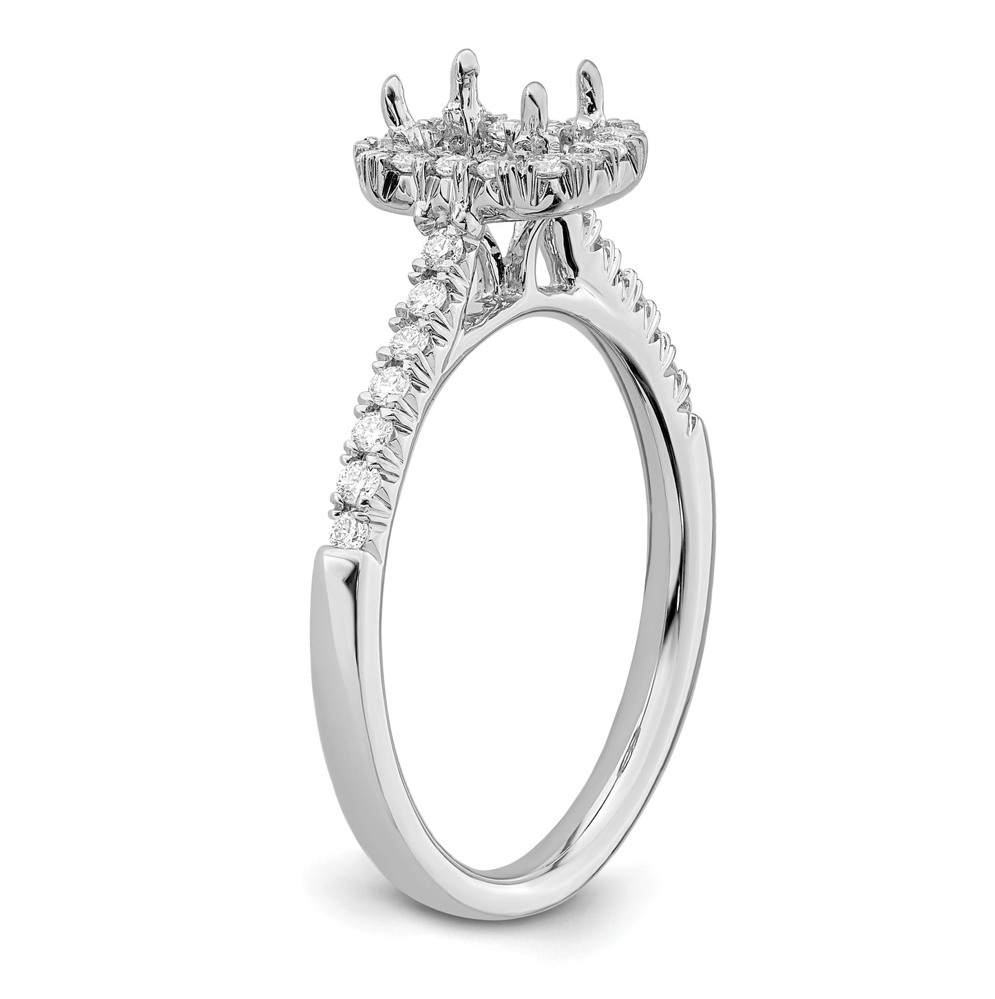 14k White Gold Halo (Holds 1/2 carat (5.3x3.9mm) Emerald-cut Center) 1/4 carat Diamond Semi-mount Engagement Ring
