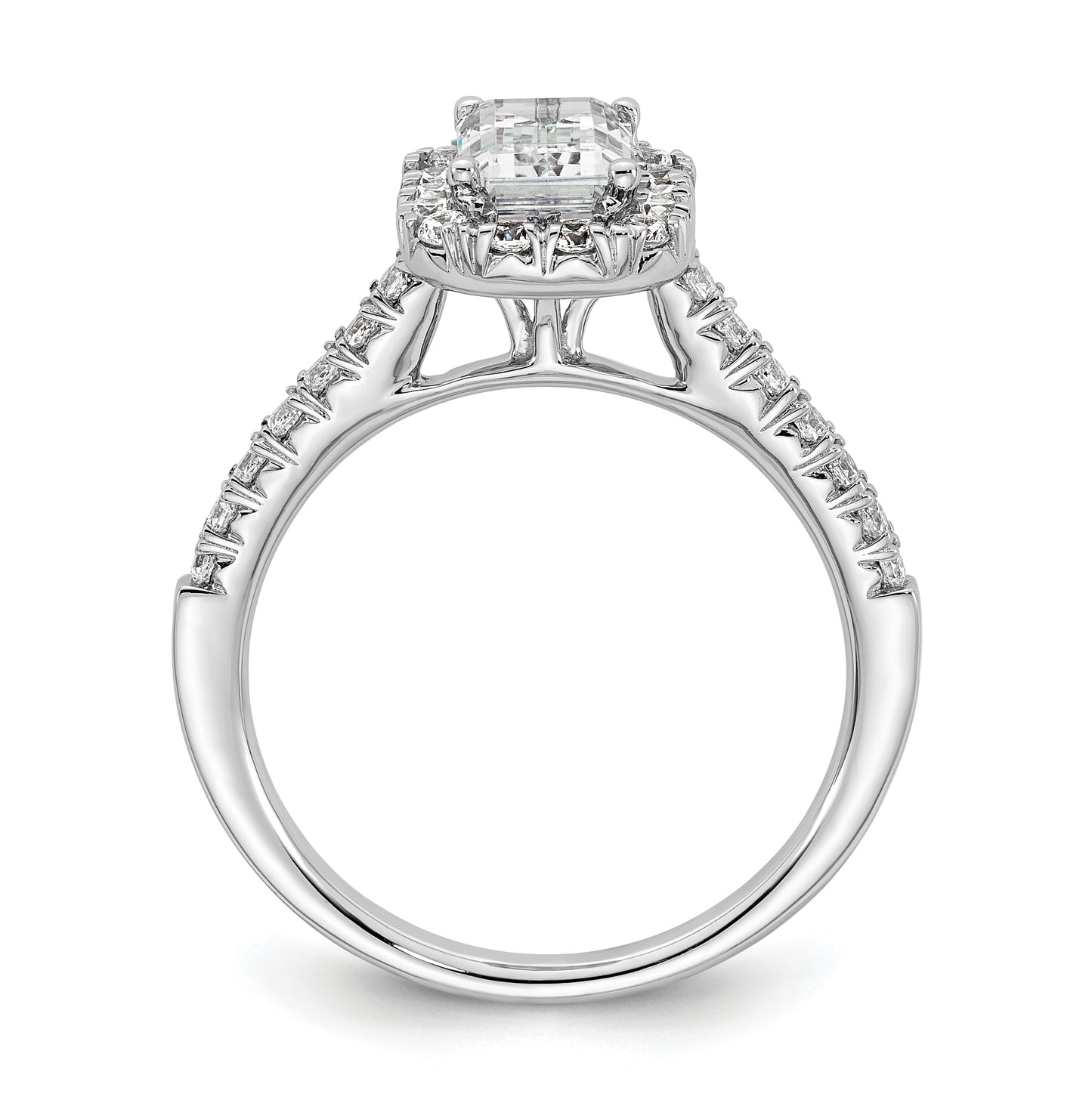 True Origin 14K White Gold 1/2 carat Lab Grown Diamond VS/SI D E F Semi Mount Emerald Halo Engagement Ring, 2.5 mm