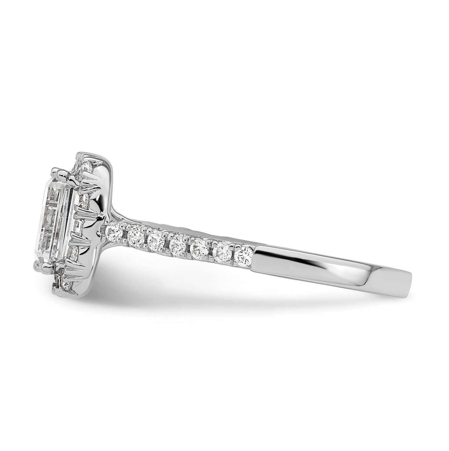 True Origin 14K White Gold 1/2 carat Lab Grown Diamond VS/SI D E F Semi Mount Emerald Halo Engagement Ring, 2.5 mm