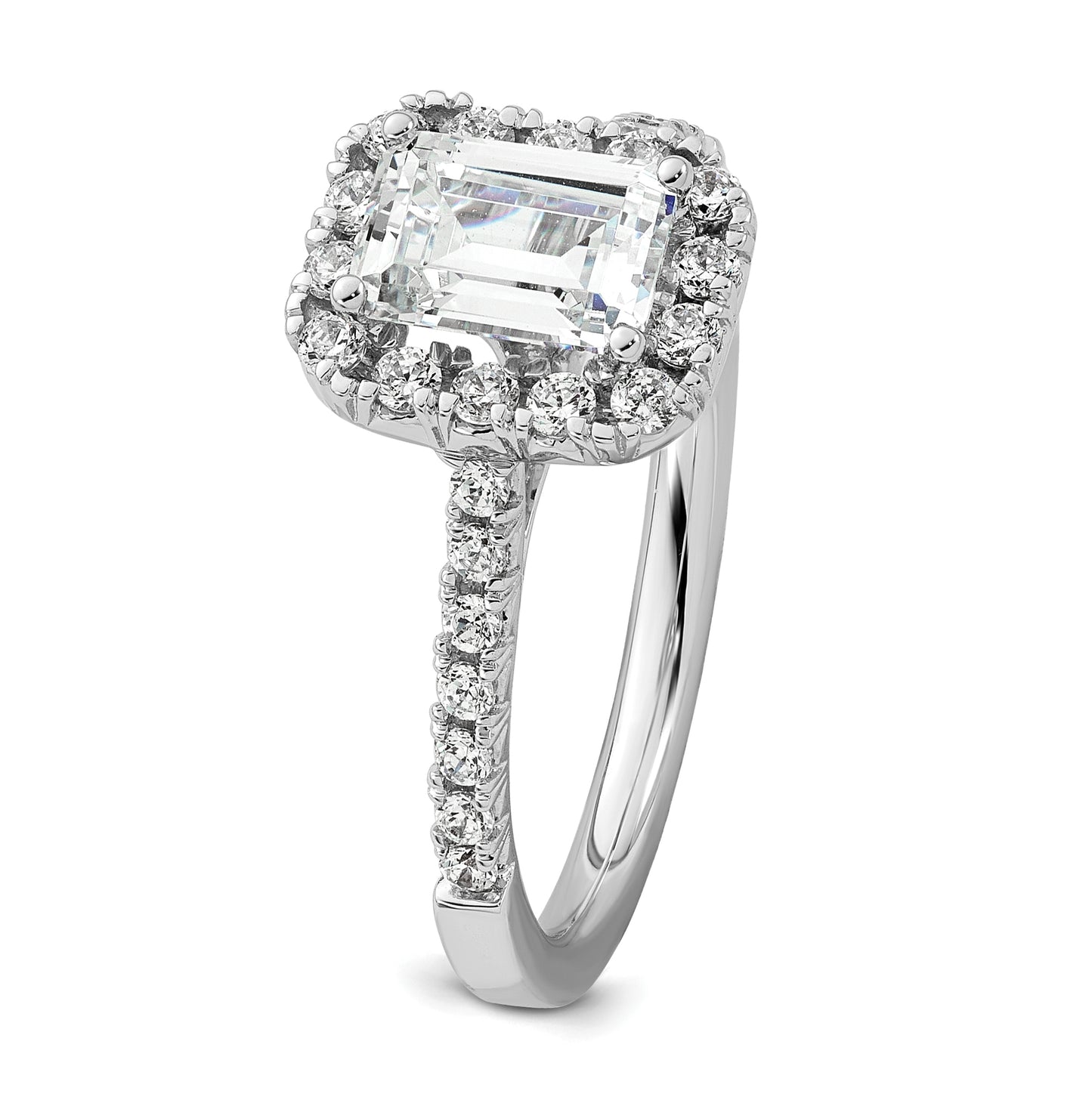 True Origin 14K White Gold 1/2 carat Lab Grown Diamond VS/SI D E F Semi Mount Emerald Halo Engagement Ring, 2.5 mm
