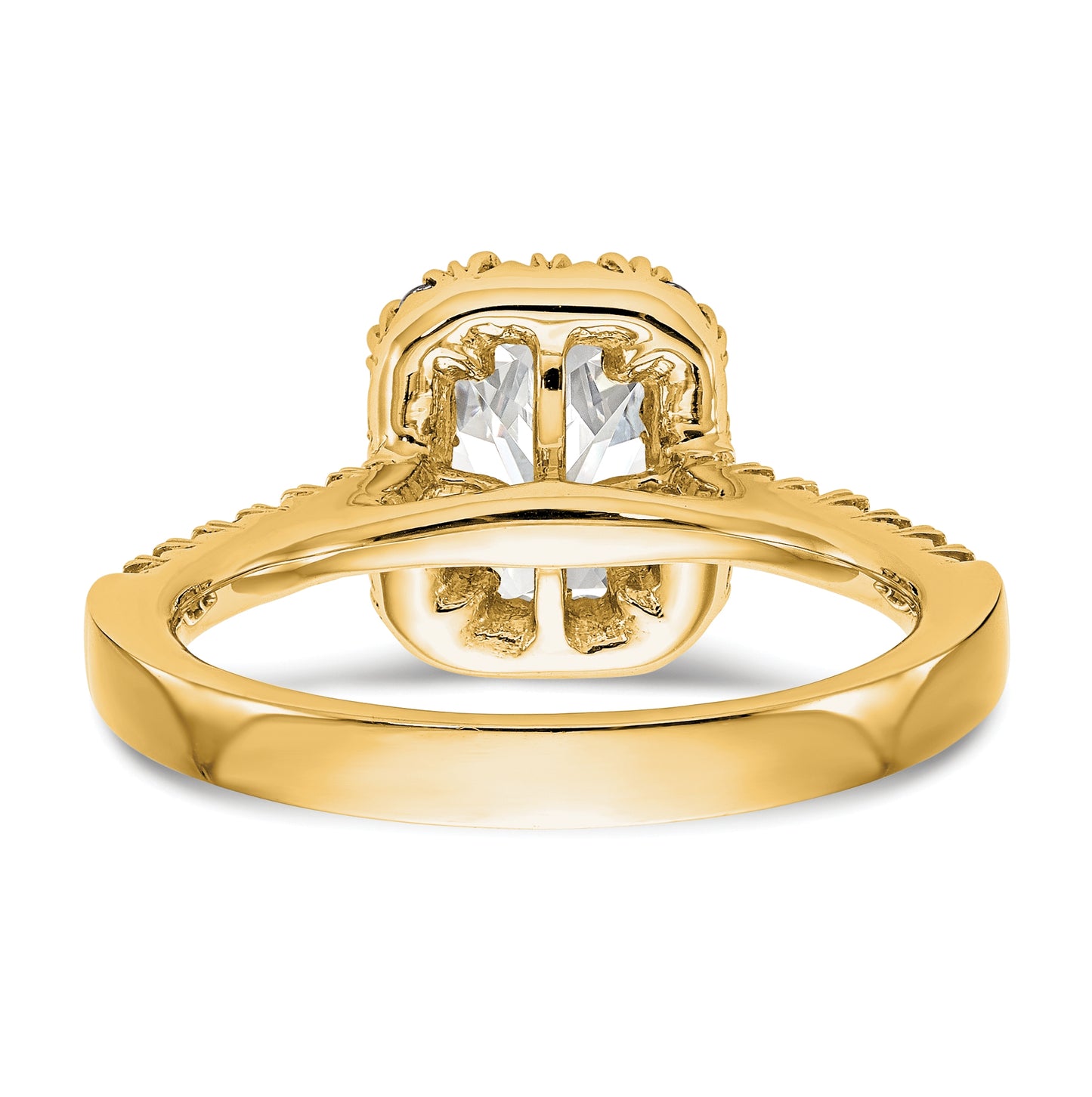 14K Yellow Gold Emerald Shape Halo Diamond Semi-mount Engagement Ring