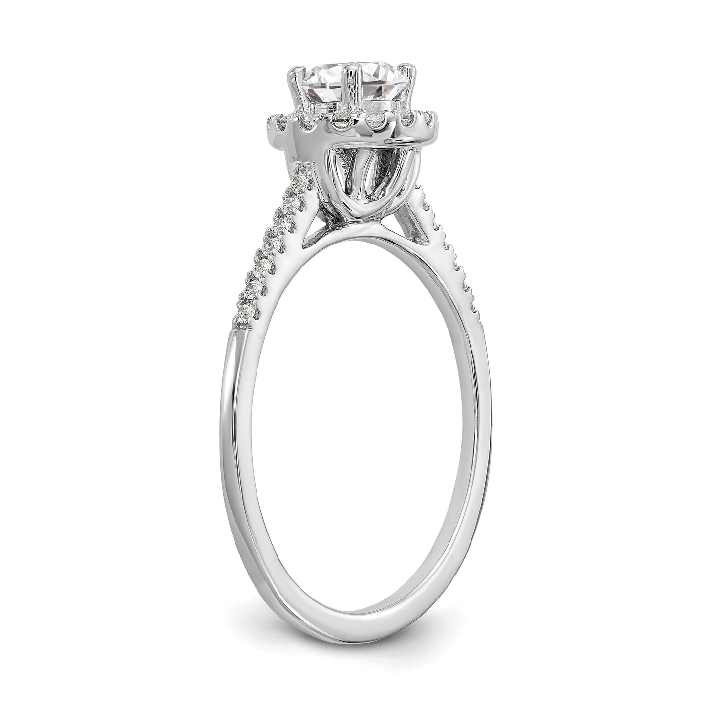 14K White Gold Halo (Holds 1/2 carat (5.2mm) Round Center) 1/5 carat Diamond Semi-Mount Engagement Ring