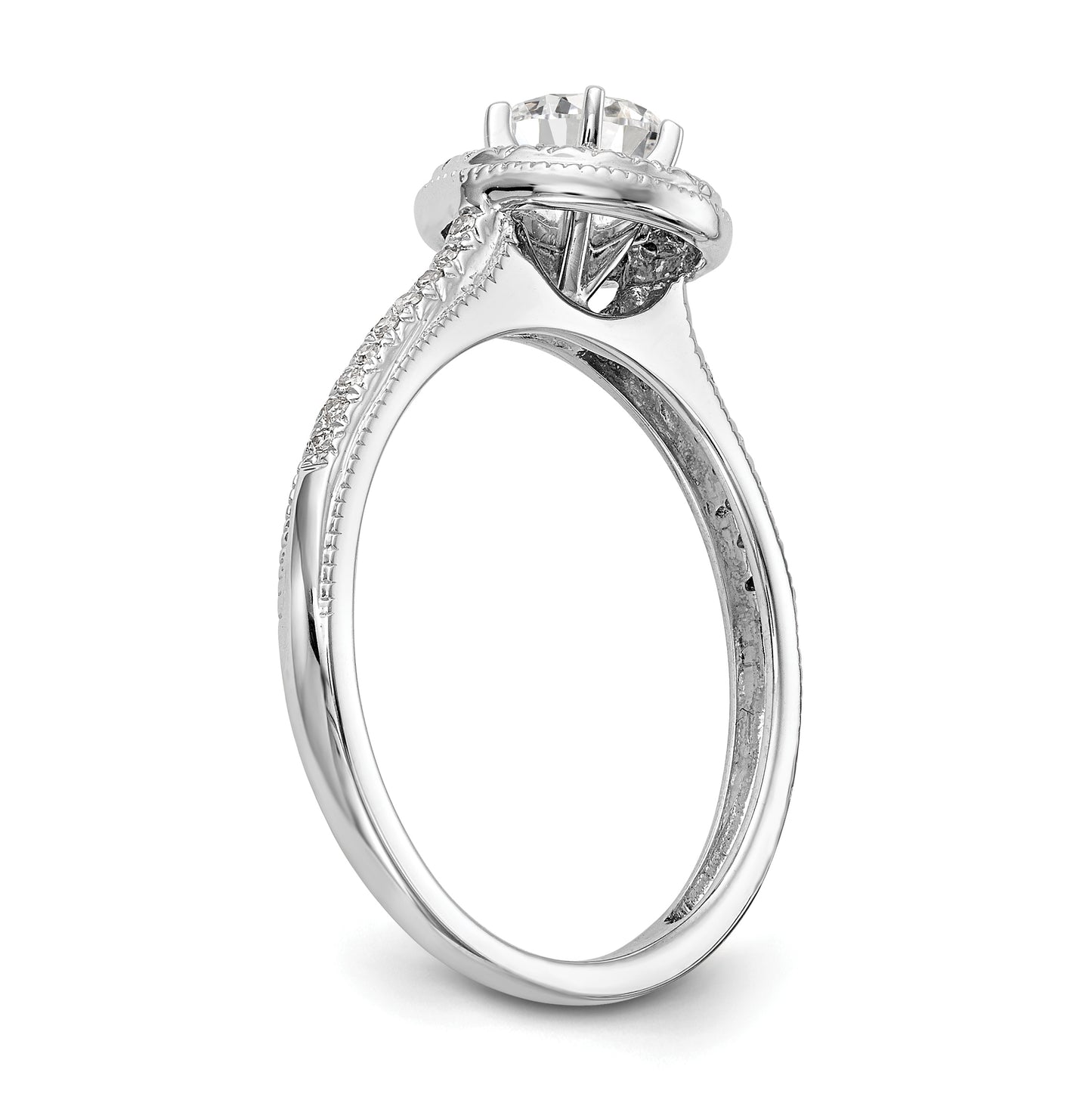 14K White Gold Halo (Holds 1/4 carat (4.00mm) Round Center) 1/10 carat Diamond Semi-Mount Engagement Ring