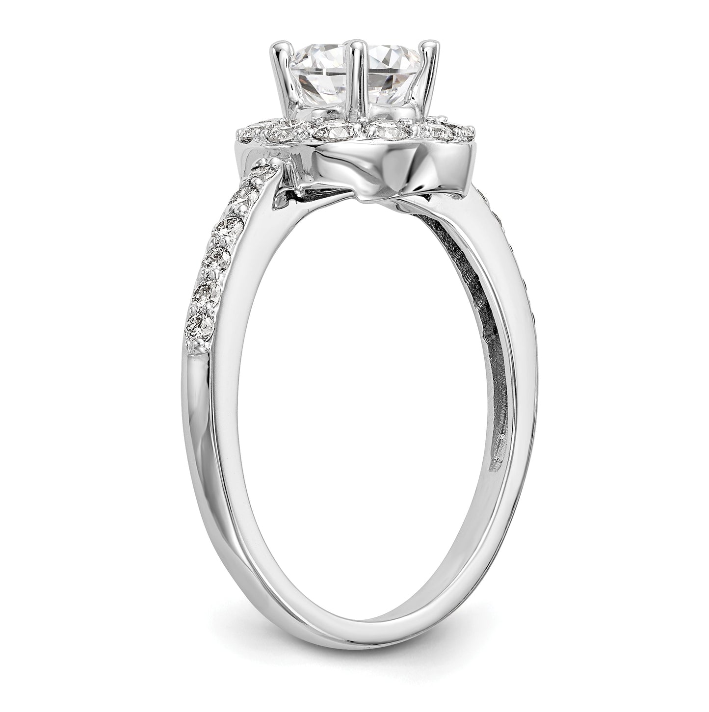 14K White Gold Halo (Holds 1/2 carat (5.00mm) Round Center) 1/2 carat Diamond Semi-Mount Engagement Ring