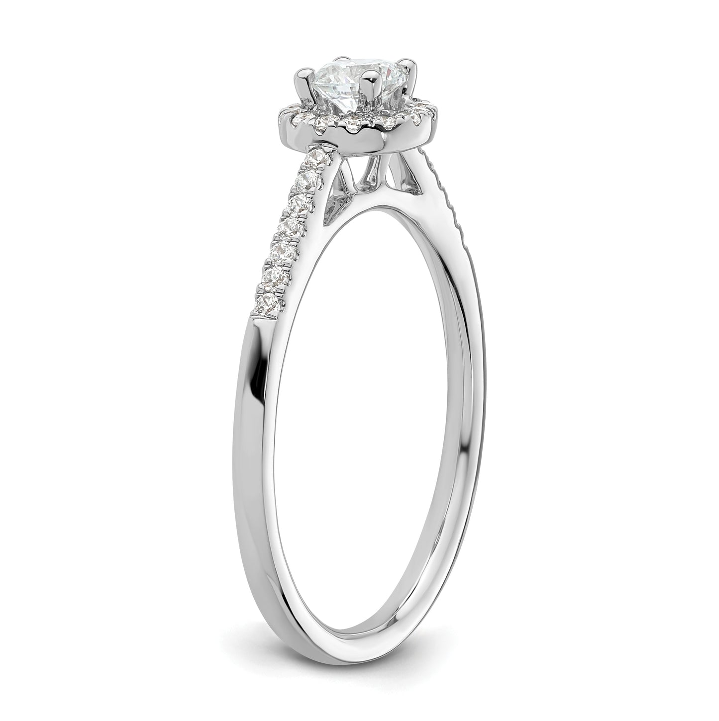 14K White Gold Halo (Holds 1/4 carat (4.00mm) Round Center) 1/6 carat Diamond Semi-Mount Engagement Ring