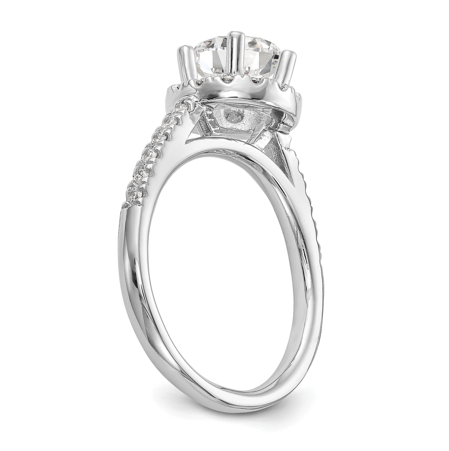 14K White Gold Halo (Holds 1 carat (6.5mm) Round Center) 1/2 carat Diamond Semi-Mount Engagement Ring