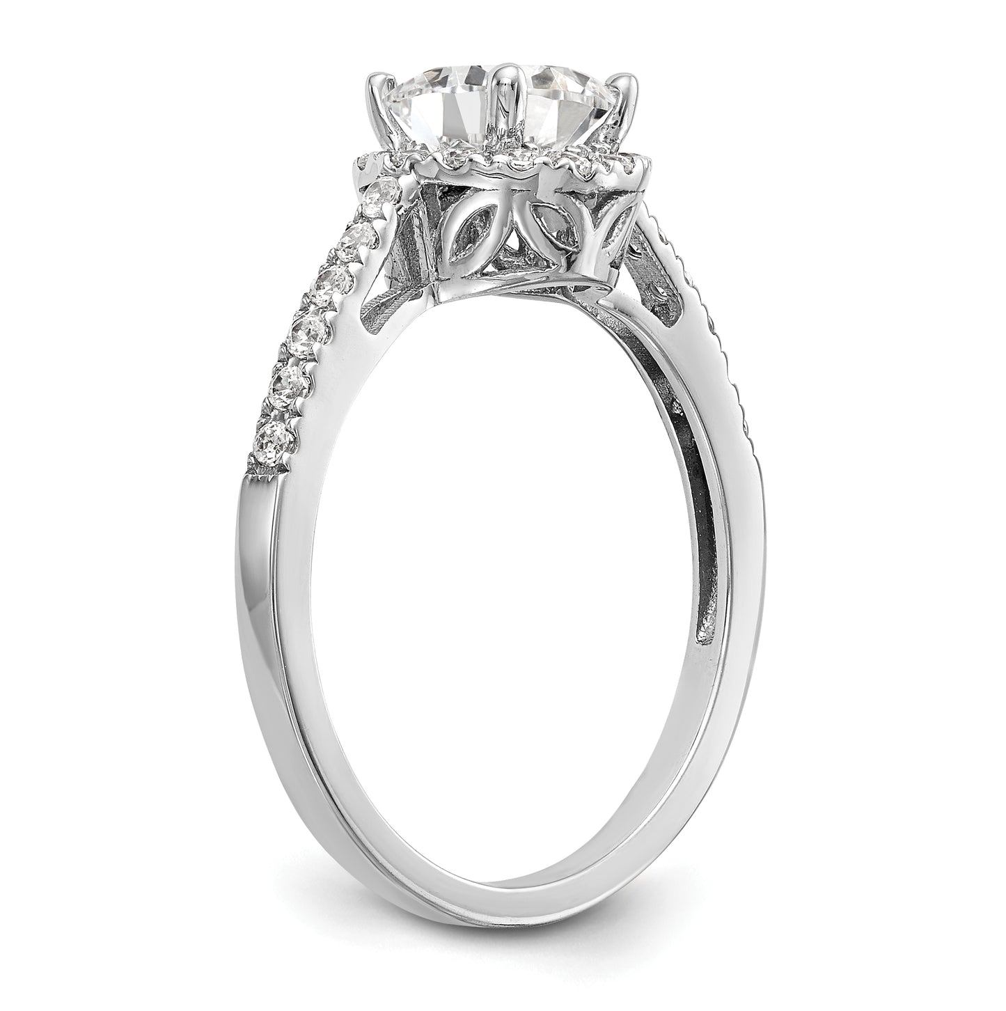 14K White Gold Halo Plus (Holds 1 ct (6.5mm) Round Center) 3/8 ct Diamond Semi-Mount Engagement Ring