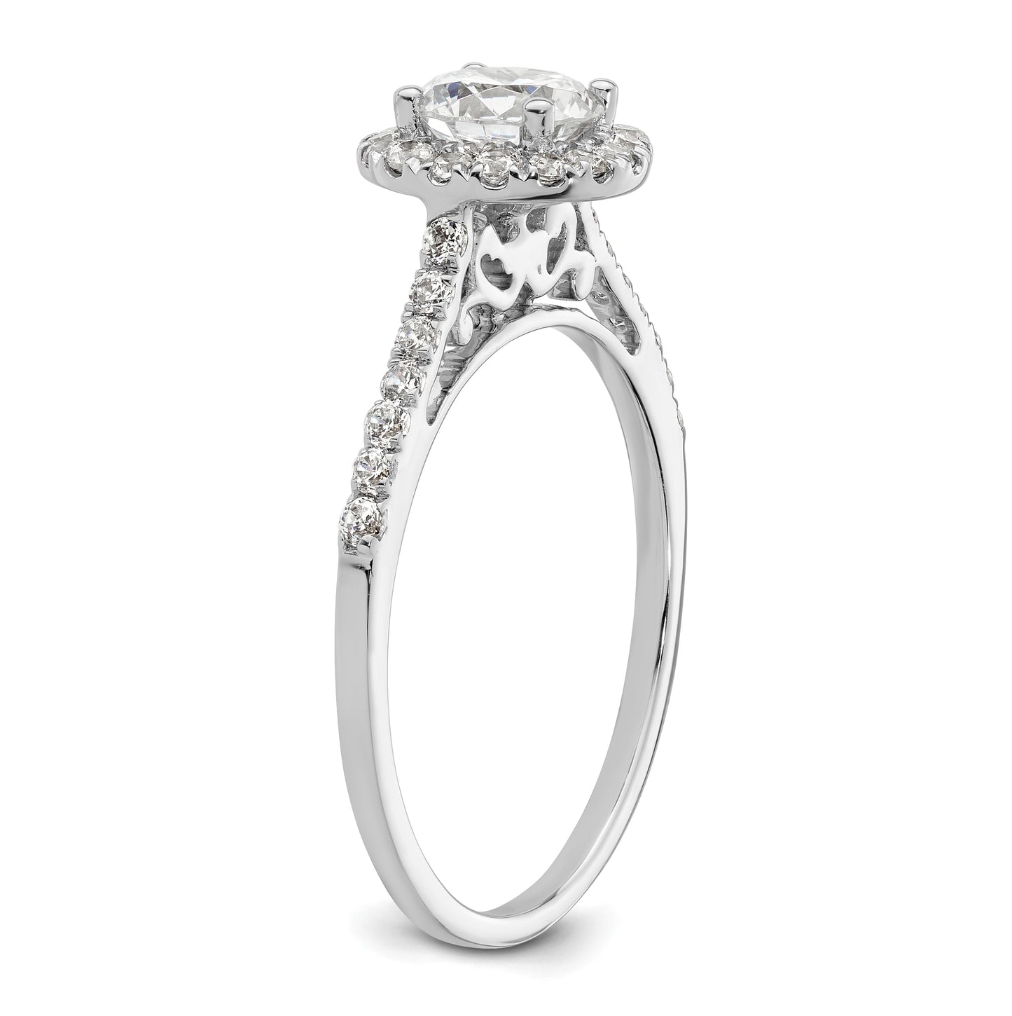 14K White Gold Halo Plus (Holds 3/4 carat (5.8mm) Round Center) 3/8 carat Diamond Semi-Mount Engagement Ring, 1.9 to 2.1 mm (tapered)