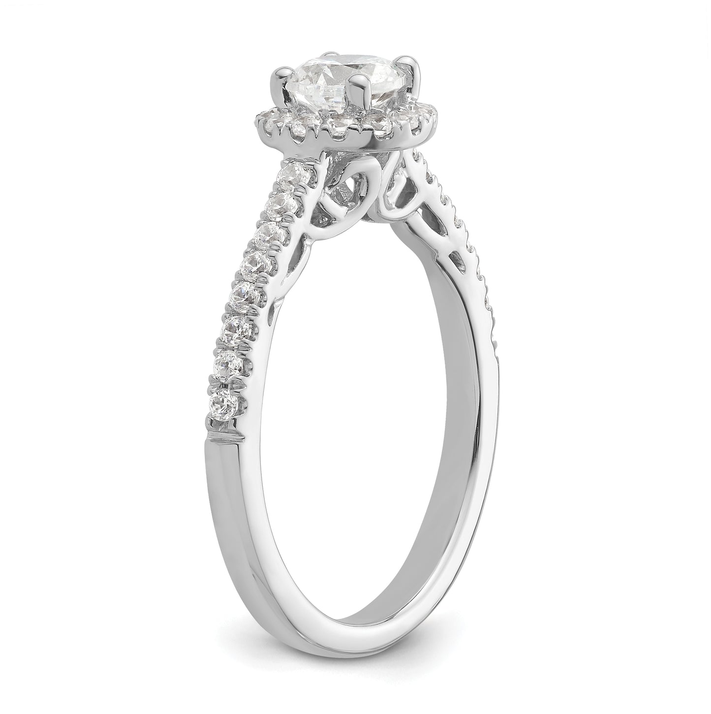 14K White Gold Halo Plus (Holds 1/2 carat (5.2mm) Round Center) 1/3 carat Diamond Semi-Mount Engagement Ring, 2.3 to 1.8 mm (tapered)