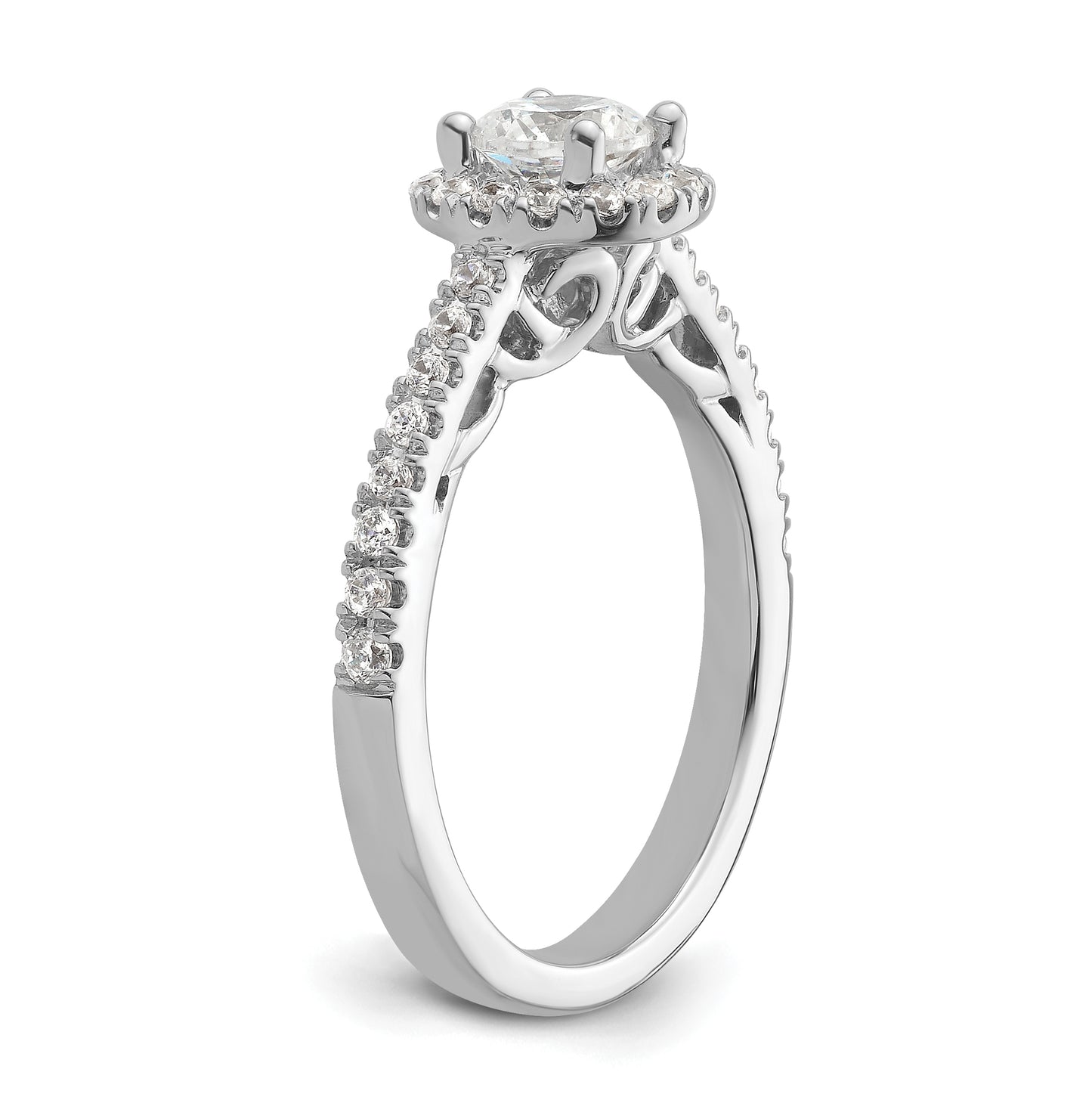 14K White Gold Halo Plus (Holds 3/4 carat (5.8mm) Round Center) 1/2 carat Diamond Semi-Mount Engagement Ring, 2.2 to 2 mm (tapered)