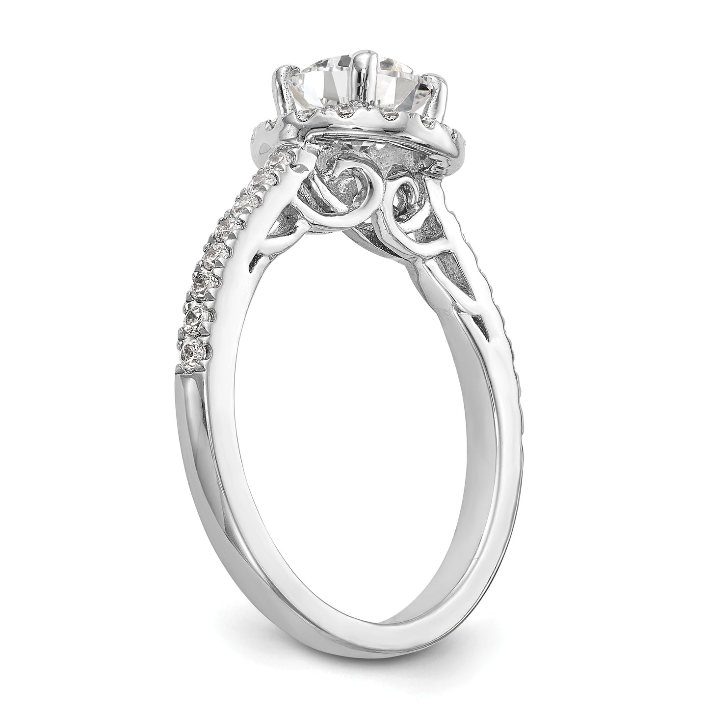 14K White Gold Halo Plus (Holds 1 carat (6.5mm) Round Center) 1/2 carat Diamond Semi-Mount Engagement Ring, 2.3 to 2.6 mm (tapered)