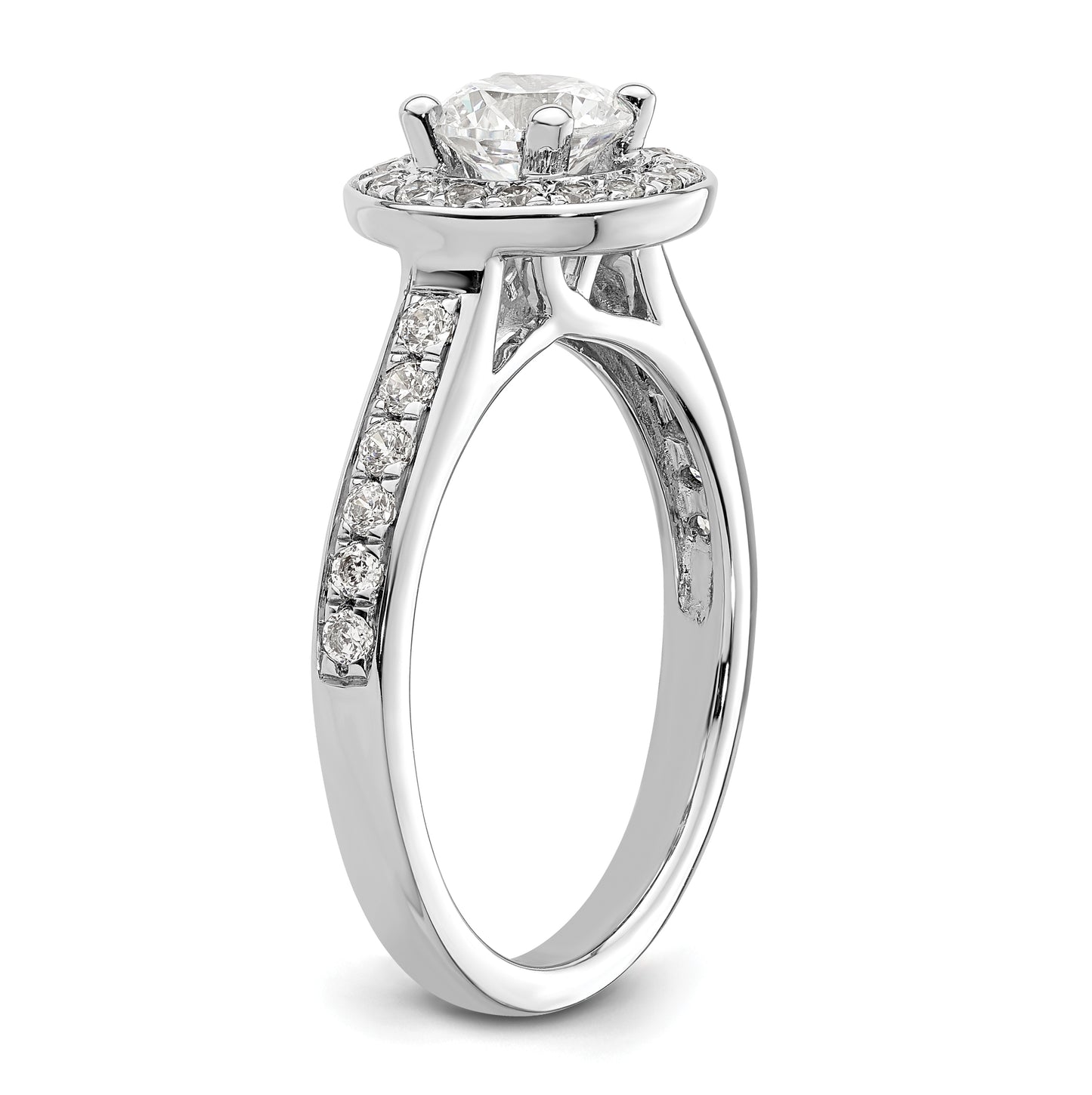 14K White Gold Halo Plus (Holds 3/4 carat (5.8mm) Round Center) 3/8 carat Diamond Semi-Mount Engagement Ring, 2.7 mm