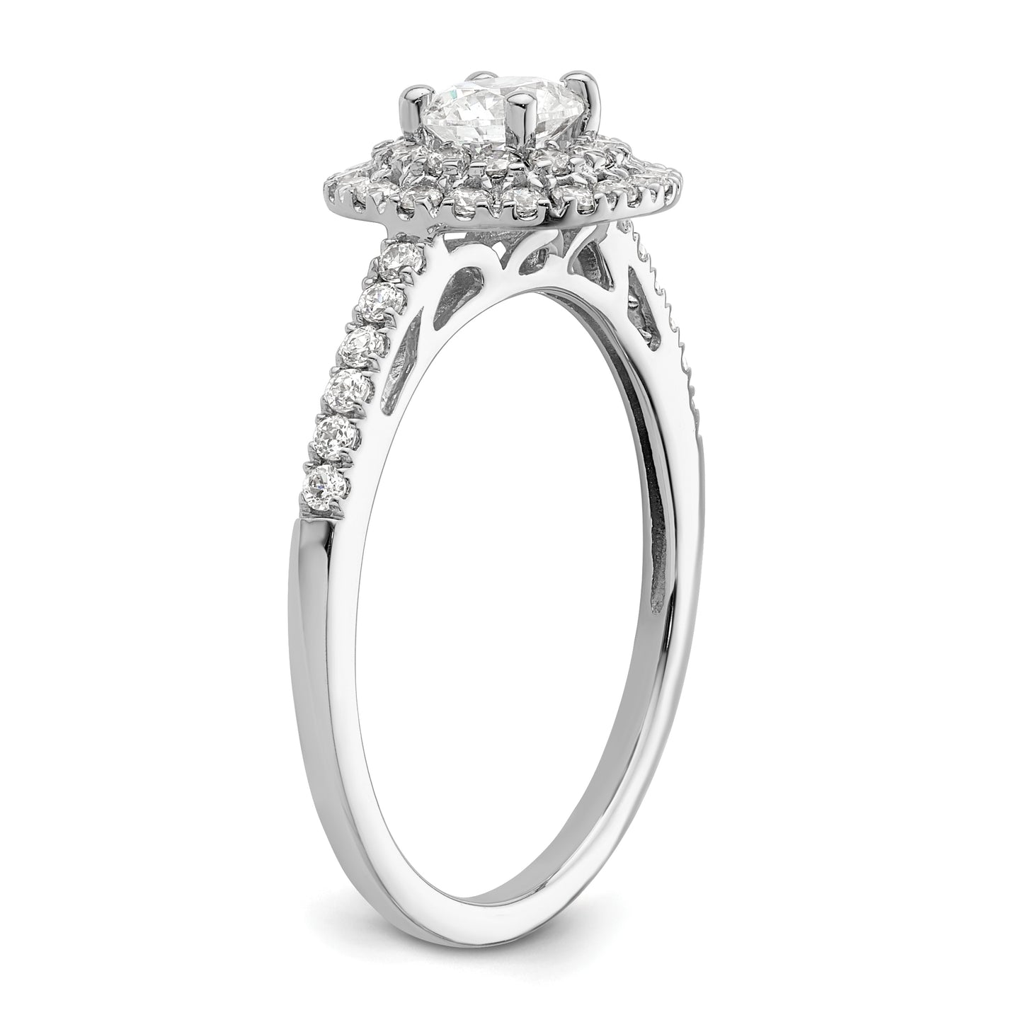 14k White Gold Double Halo (Holds 1/4 carat (4.7mm) Round Center) 3/8 carat Diamond Semi-Mount Engagement Ring