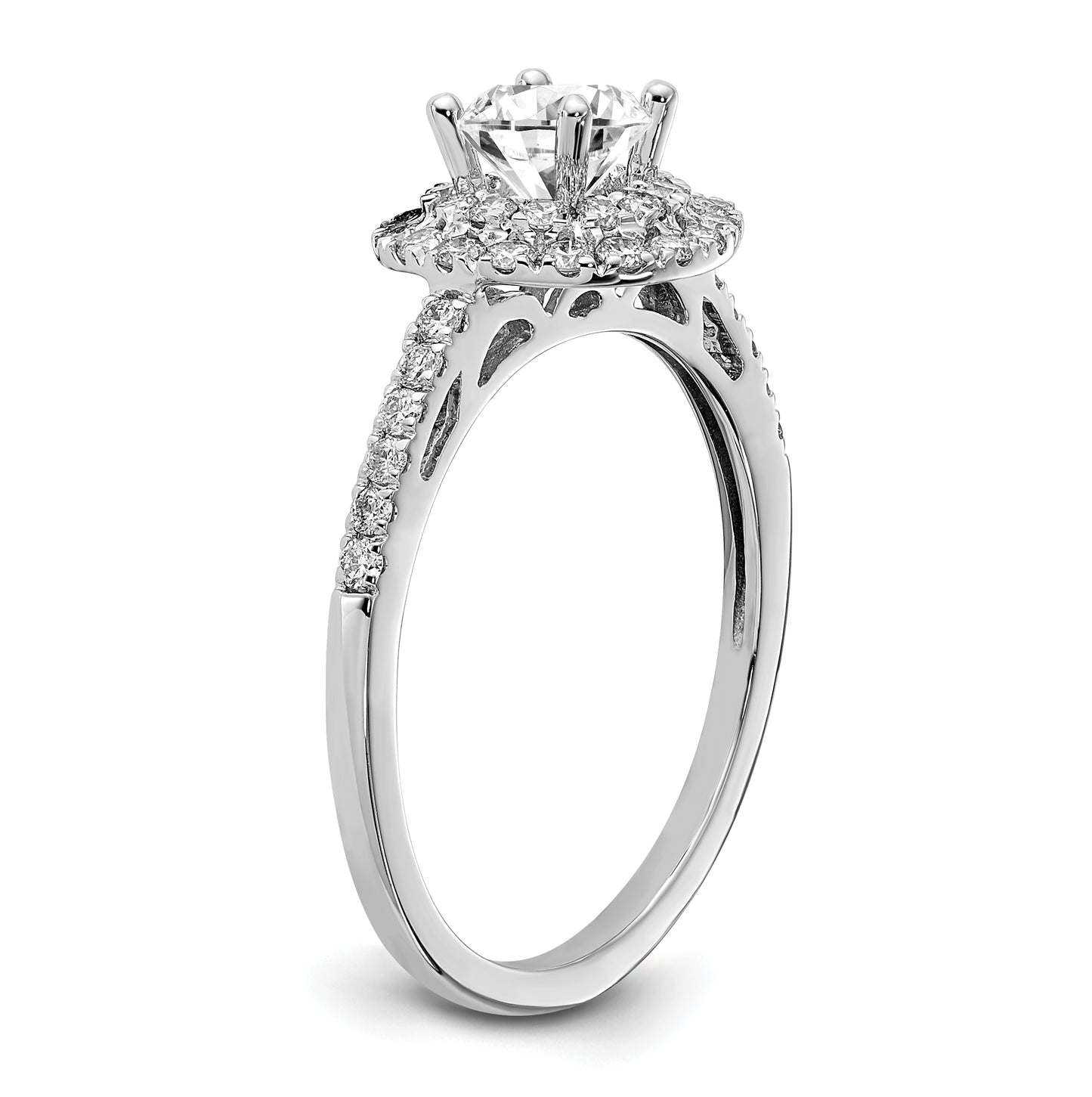 14k White Gold Double Halo (Holds 1/2 carat (5.2mm) Round Center) 3/8 carat Diamond Semi-Mount Engagement Ring