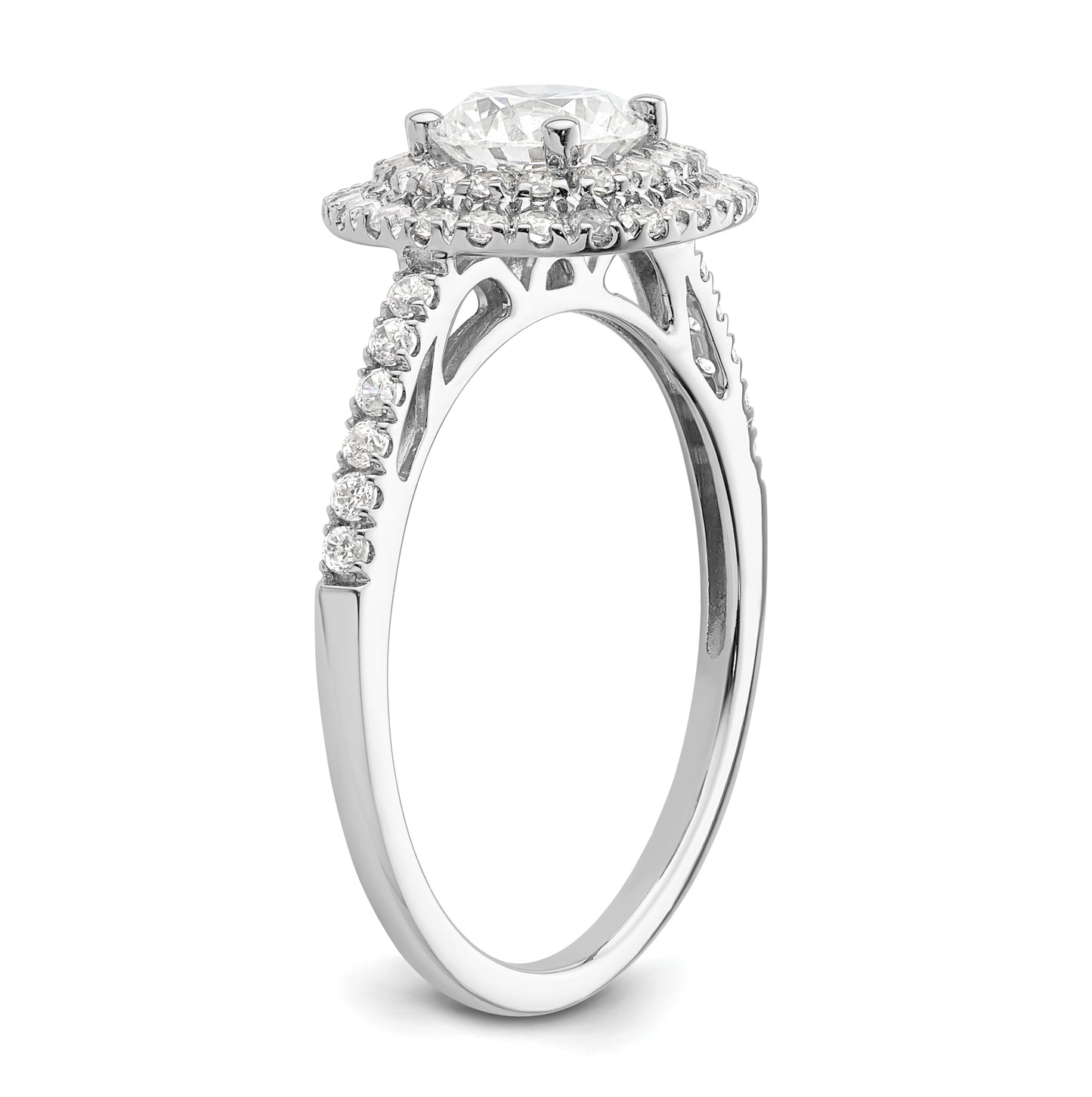 14k White Gold Double Halo (Holds 3/4 carat (5.8mm) Round Center) 1/2 carat Diamond Semi-Mount Engagement Ring