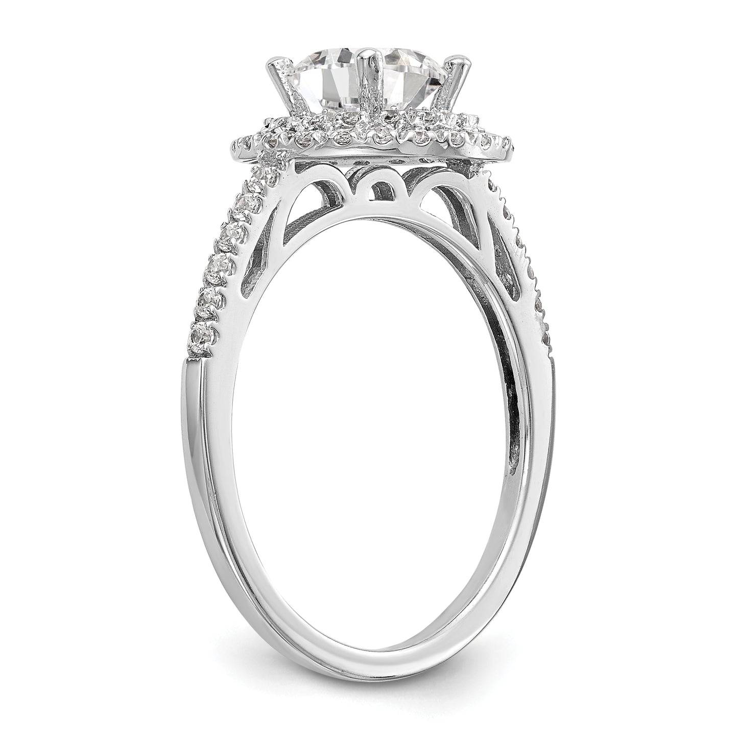 14k White Gold Double Halo (Holds 1 carat (6.5mm) Round Center) 1/2 carat Diamond Semi-Mount Engagement Ring