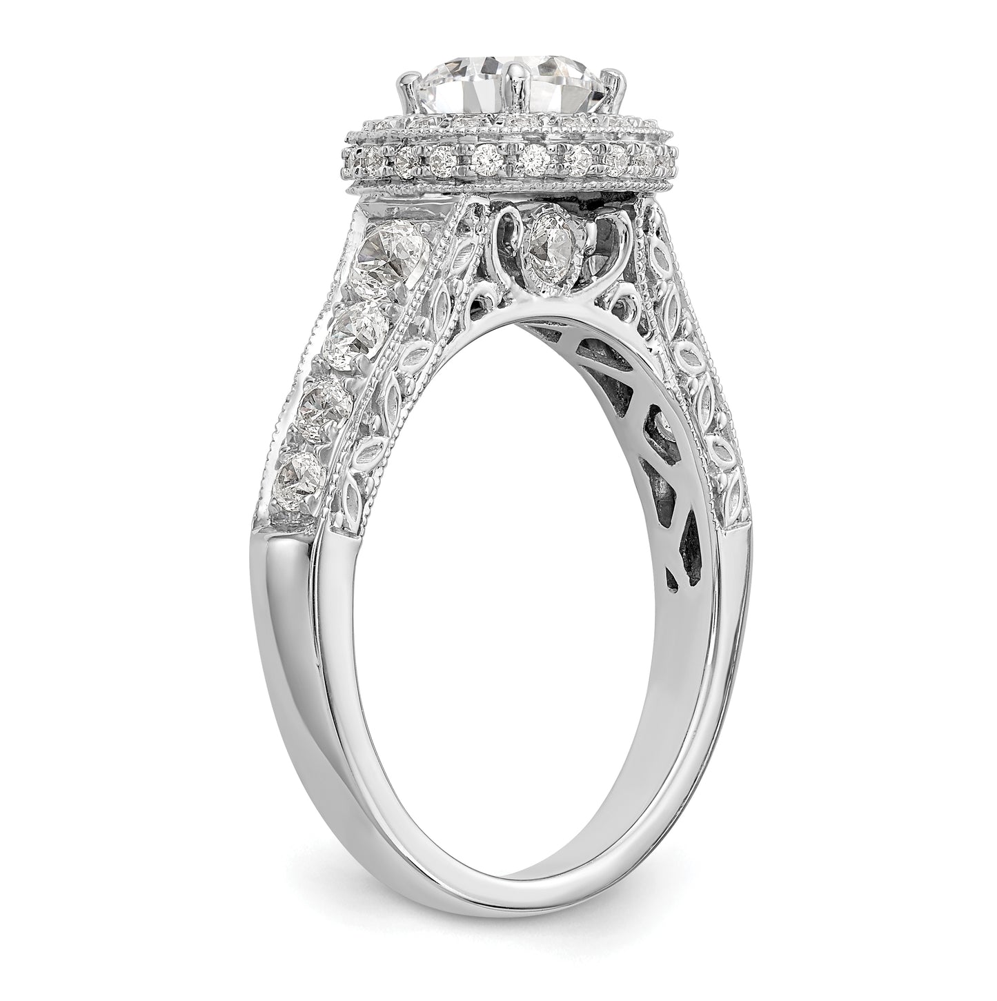 14K White Gold Halo Plus (Holds 3/4 carat (5.8 mm) Round Center) 3/4 carat Diamond Semi-Mount Engagement Ring