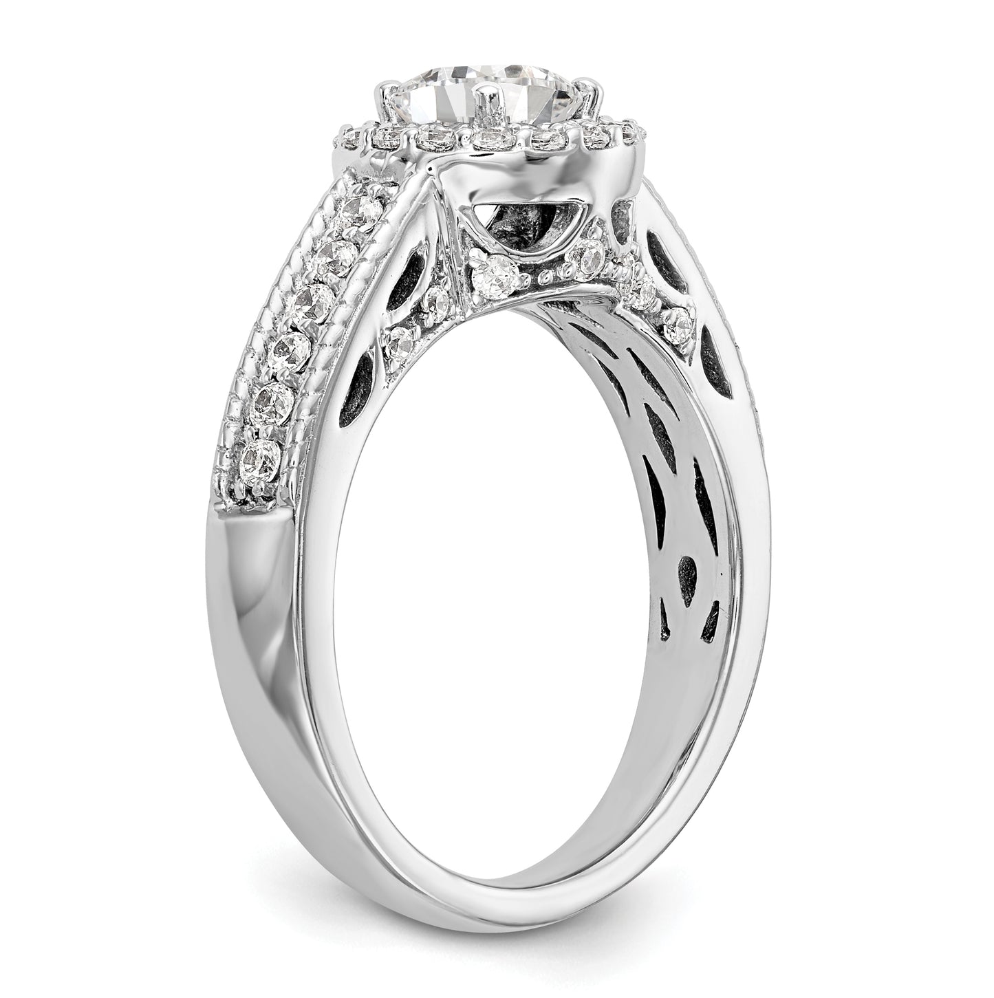 14K White Gold Halo Plus (Holds 3/4 carat (5.8mm) Round Center) 1/2 carat Diamond Semi-Mount Engagement Ring, 3.9 to 1.7 mm (tapered)