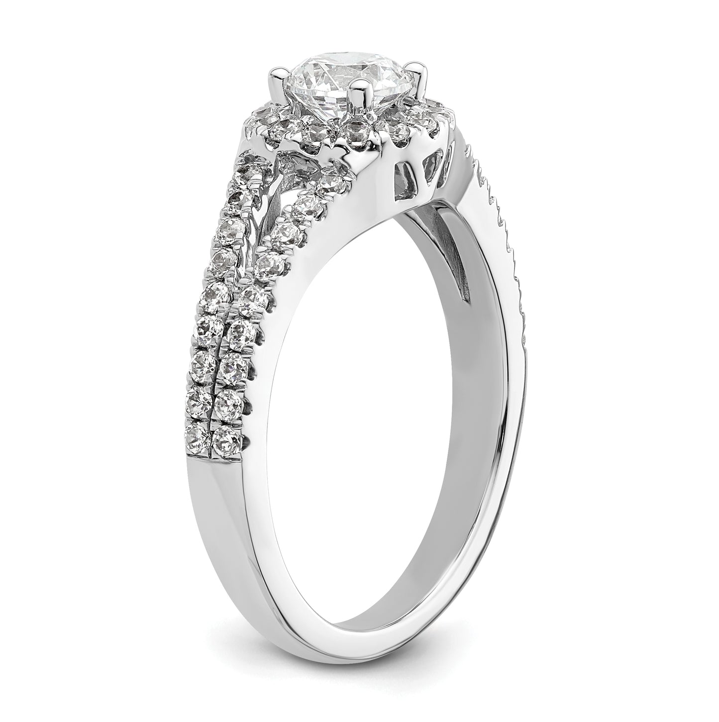 14K White Gold Halo Plus (Holds 1/2 carat (5.2 mm) Round Center) 1/2 carat Diamond Semi-Mount Engagement Ring
