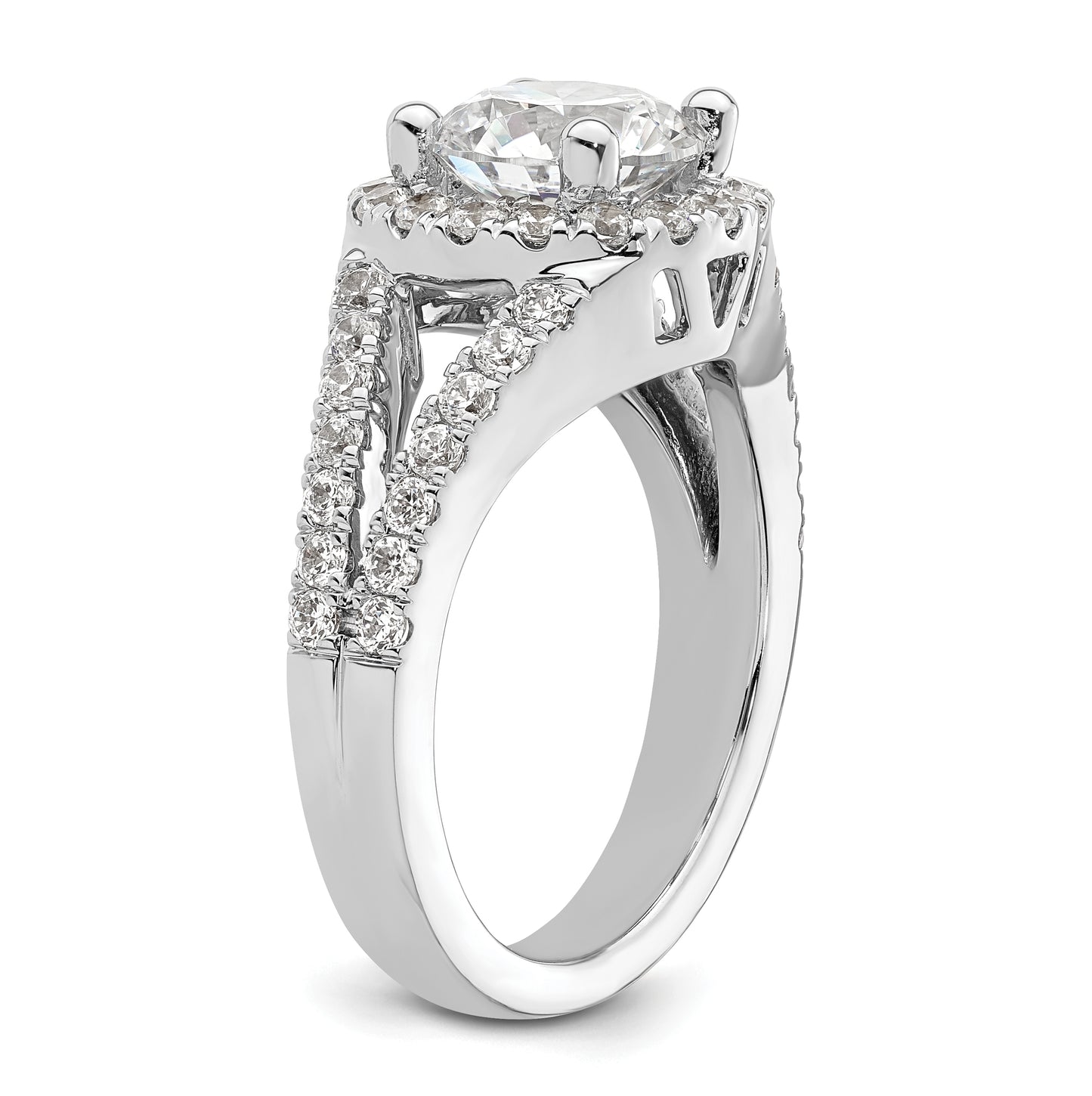 14K White Gold Round Diamond Semi-Mount Halo Engagement Ring, 4 to 3 mm (tapered)