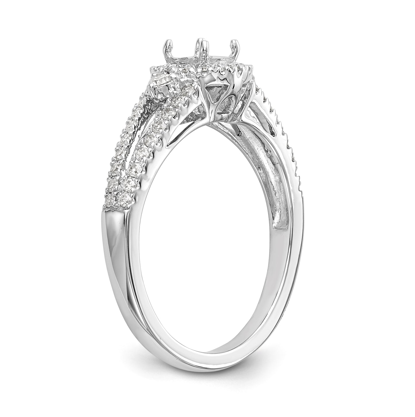 14K White Gold Round Diamond Semi-Mount Halo Engagement Ring, 4.5 to 2 mm (tapered)