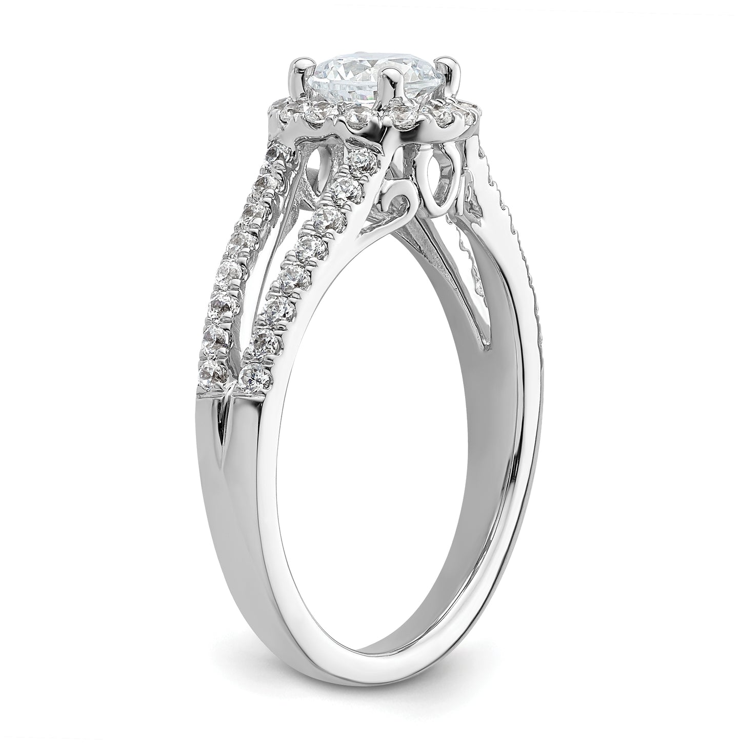 14K White Gold Halo Plus (Holds 1/2 carat (5.1 mm) Round Center) 1/2 carat Diamond Semi-Mount Engagement Ring