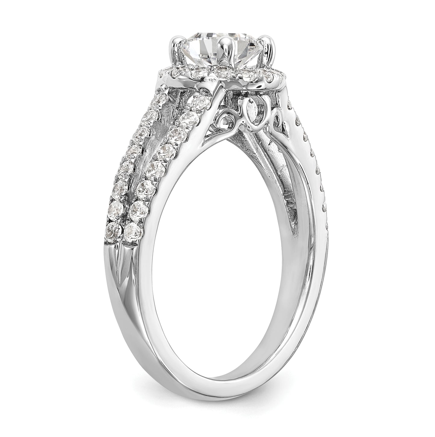 14K White Gold Halo Plus (Holds 1 ct (6.5mm) Round Center) 5/8 ct Diamond Semi-Mount Engagement Ring