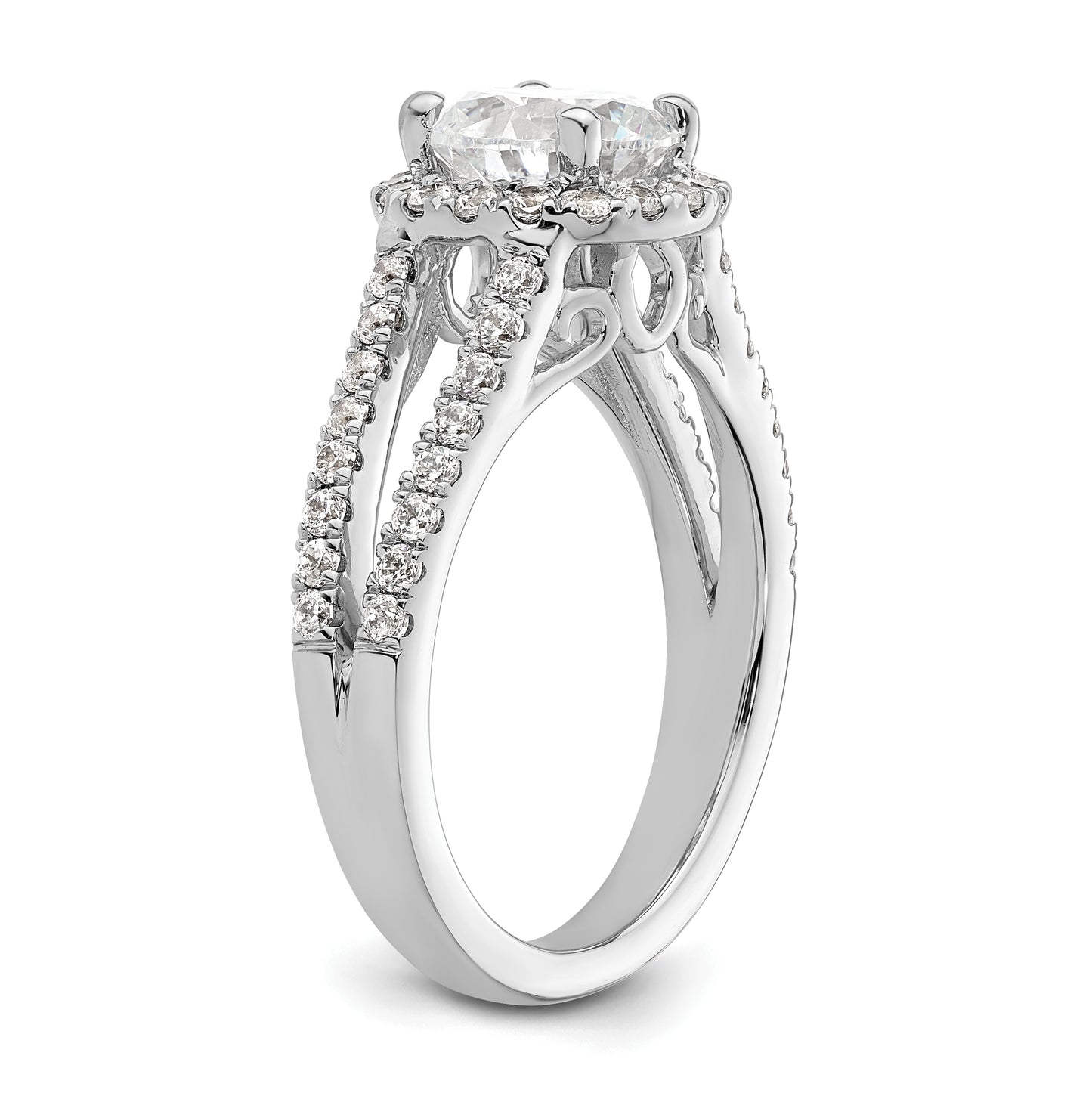14K White Gold Halo Plus (Holds 1.5 carat (7.5mm) Round Center) 5/8 carat Diamond Semi-Mount Engagement Ring