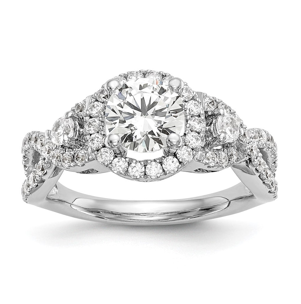 14K White Gold Round Diamond Semi-Mount Halo Engagement Ring, 6 to 2.1 mm (tapered)