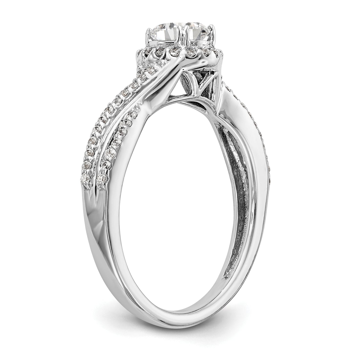14K White Gold Round Diamond Semi-Mount Halo Engagement Ring,