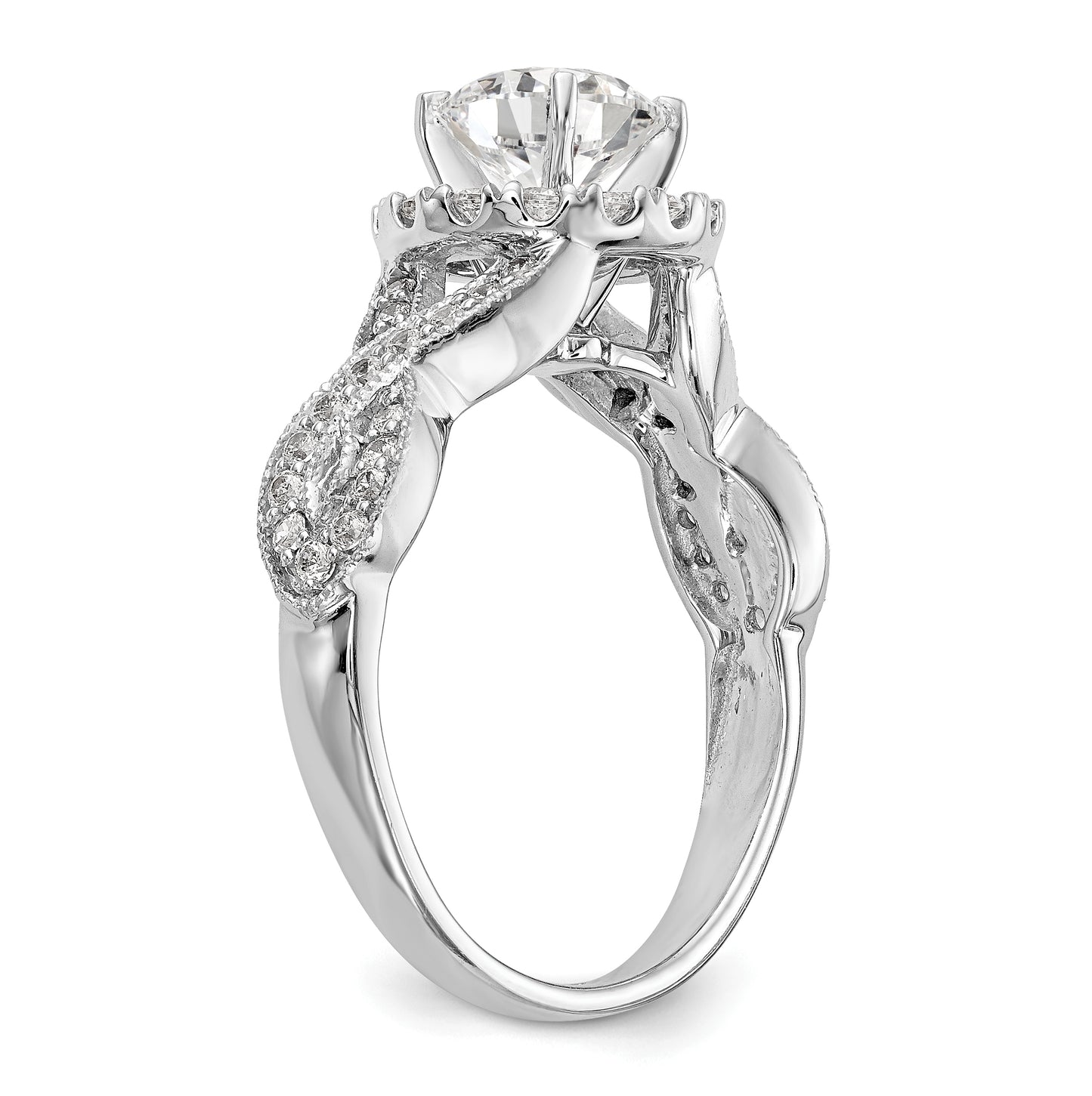 14K White Gold Peg Set Diamond Semi-Mount Halo Engagement Ring