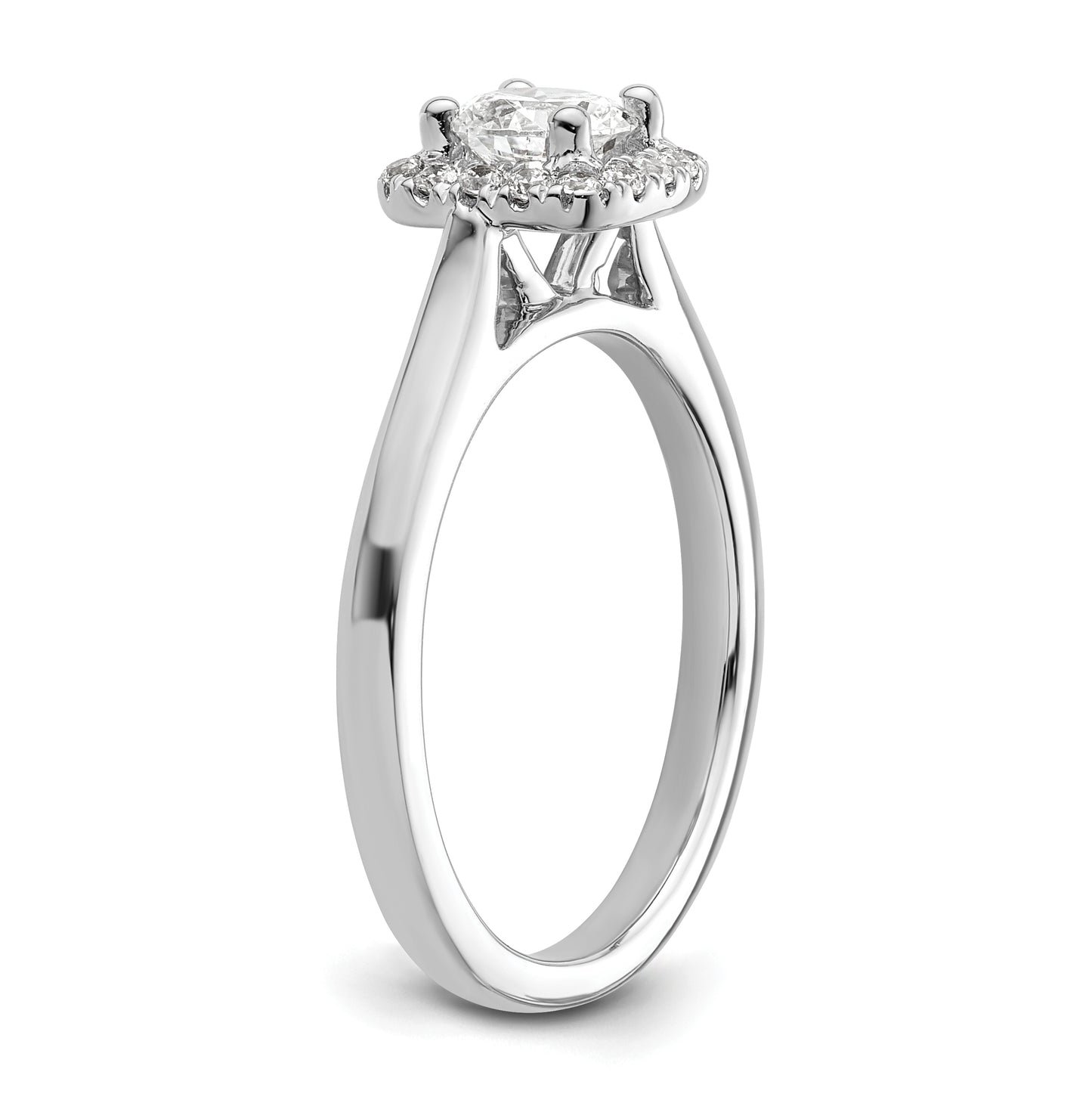 14K White Gold Halo (Holds 1/2 carat (5.2mm) Round Center) 1/6 carat Diamond Semi-Mount Engagement Ring