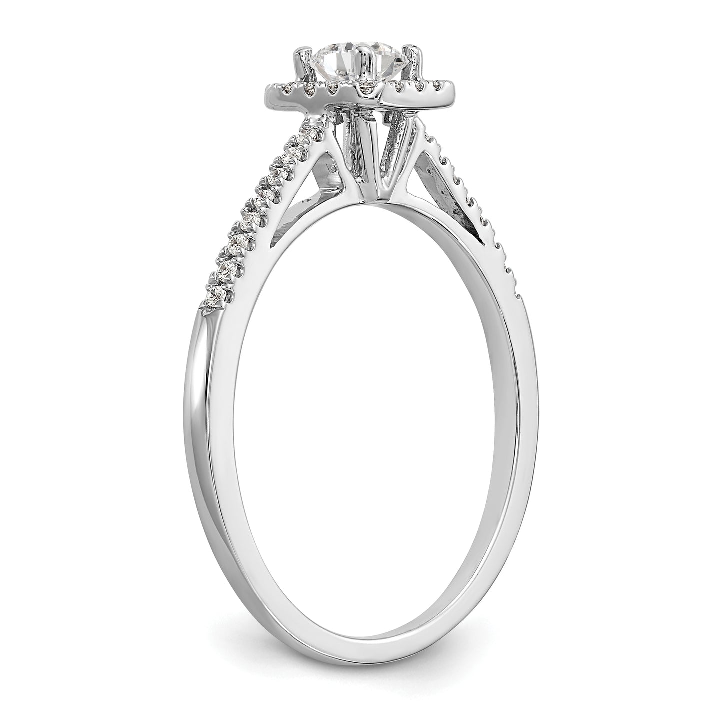 14K White Gold Halo Plus (Holds 1/4 carat (4.00mm) Round Center) 1/8 carat Diamond Semi-Mount Engagement Ring