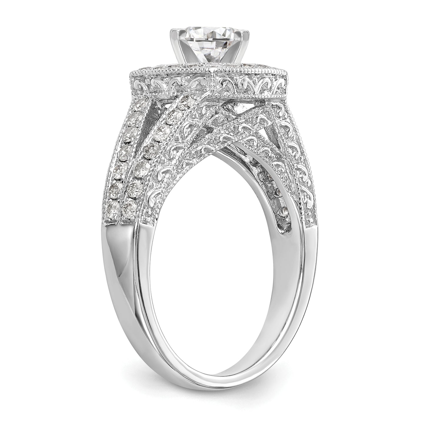 14K White Gold Halo Plus Peg Set 5/8 carat Diamond Semi-Mount Engagement Ring