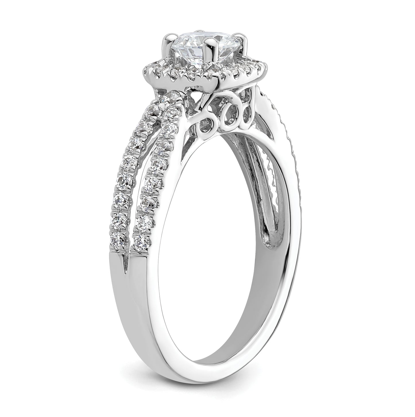 14k White Gold Halo Plus (Holds 1/2 carat (5.2mm) Round Center) 1/2 carat Diamond Semi-Mount Engagement Ring